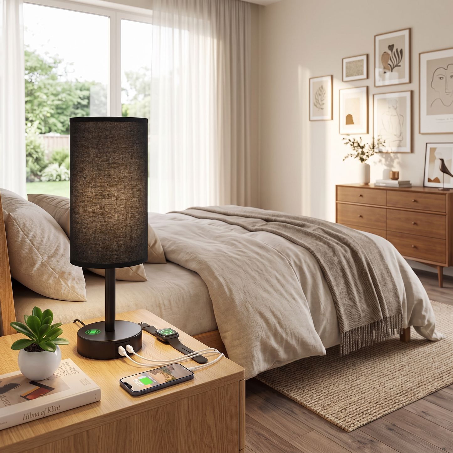 Dimmable Bedside Lamp with Fabric Shade