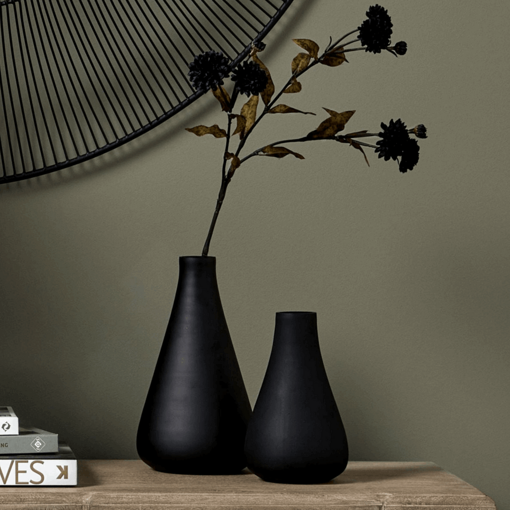 Black Tapered  Short Glass Vase