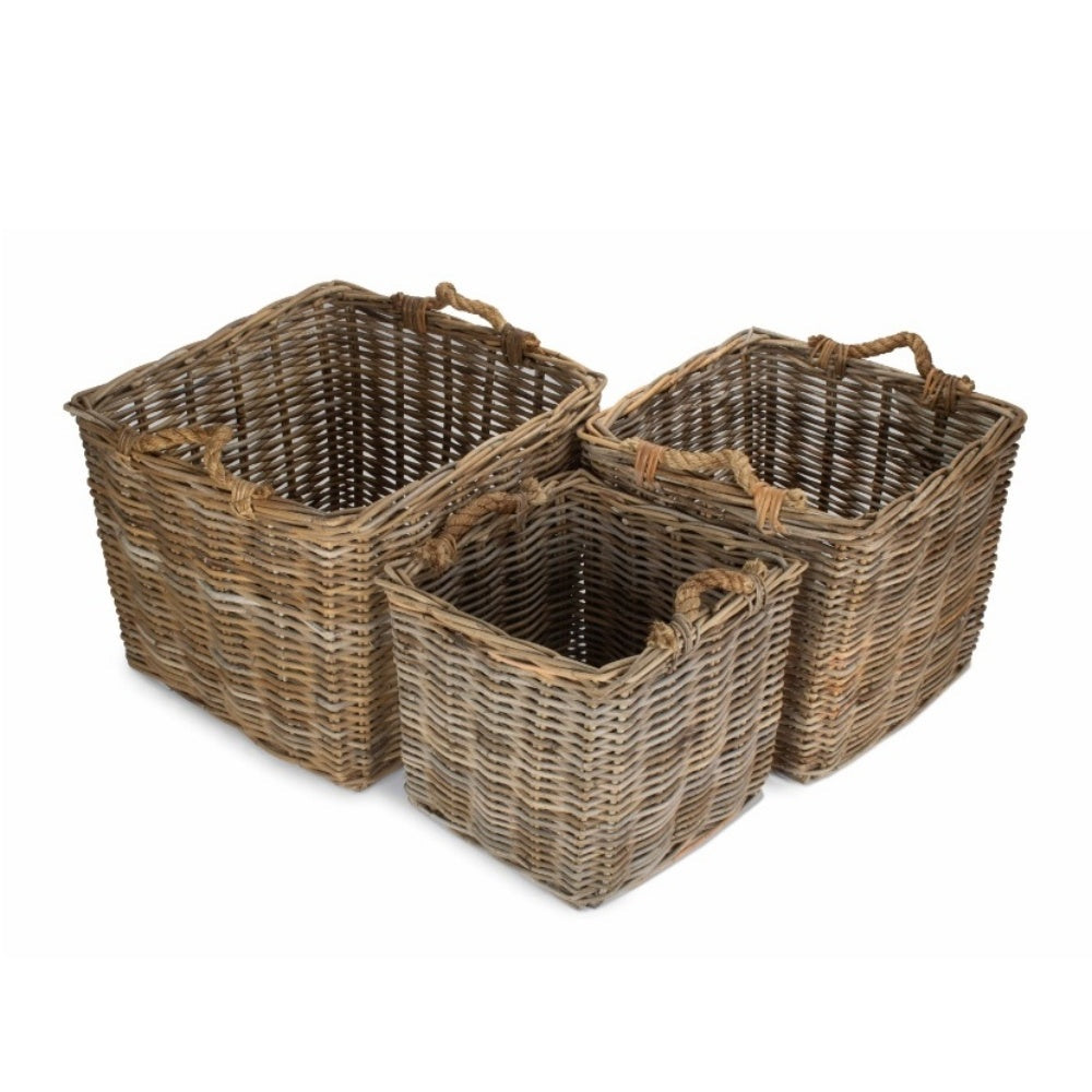 Square Grey Rattan Log Basket