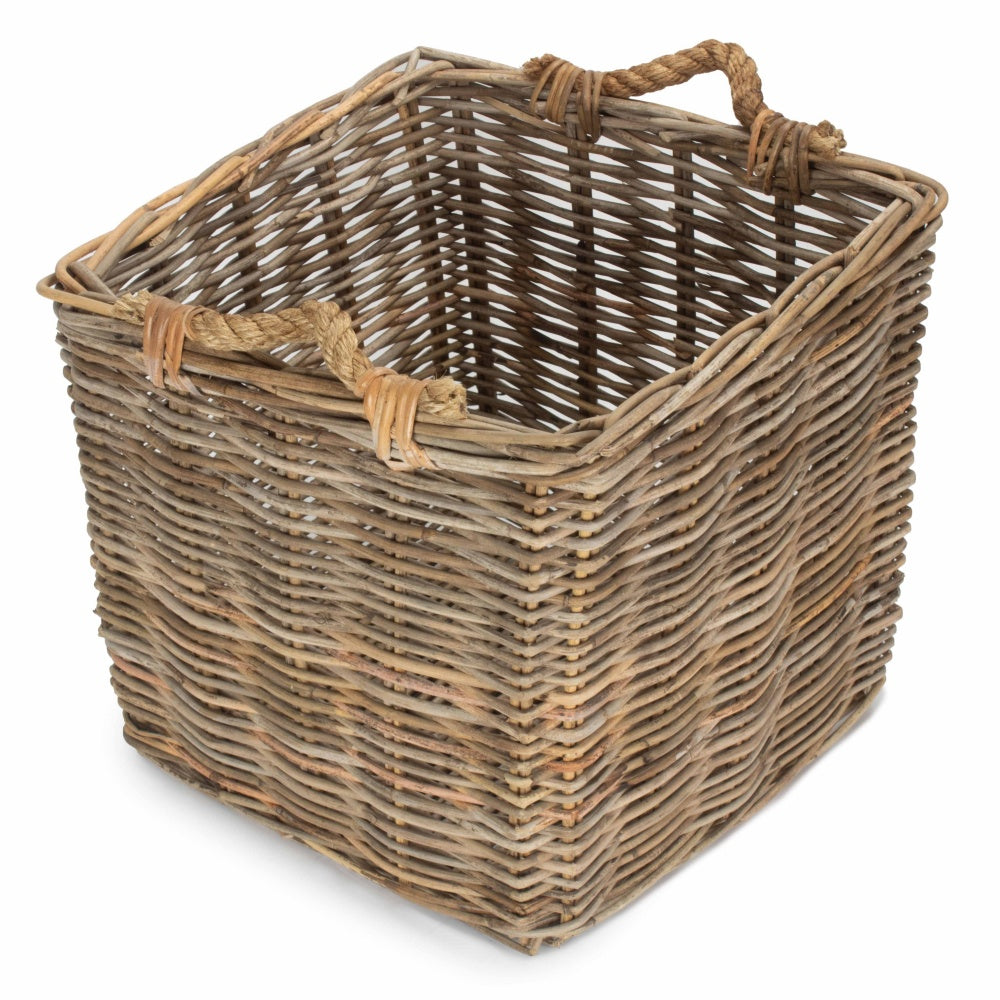 Square Grey Rattan Log Basket
