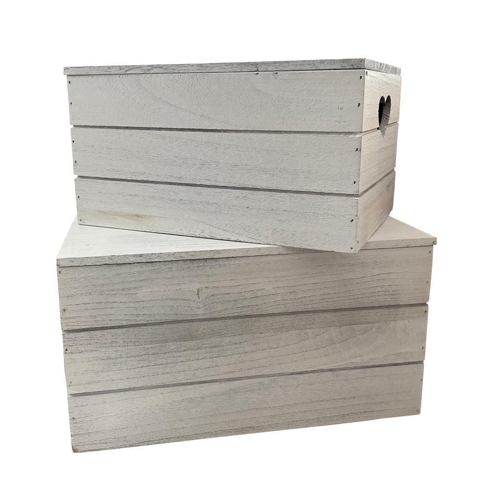 Vintage Effect Heart Cut Handle Lidded Wooden Storage Box