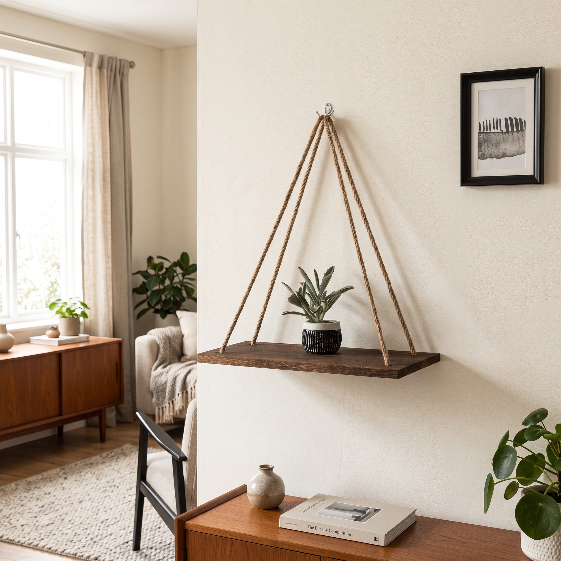 Macrame Rope Triangle Wall Shelf