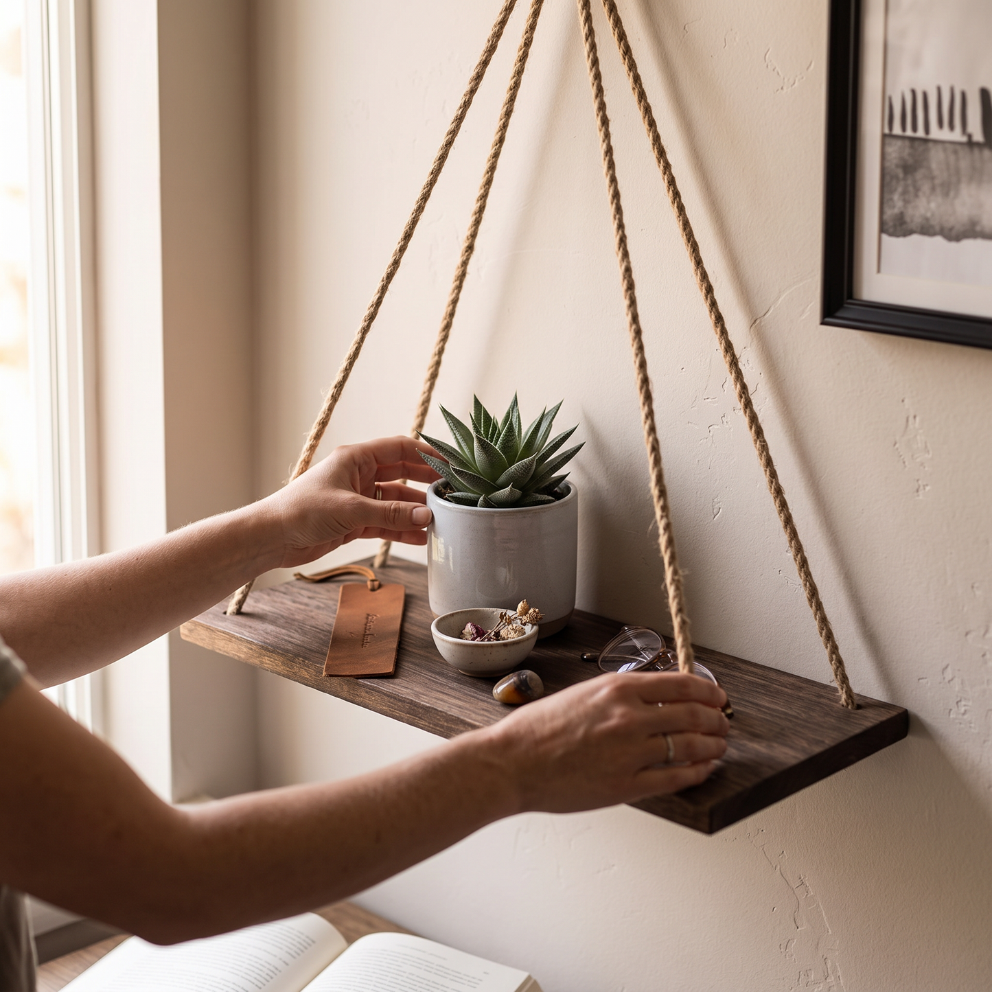 Macrame Rope Triangle Wall Shelf
