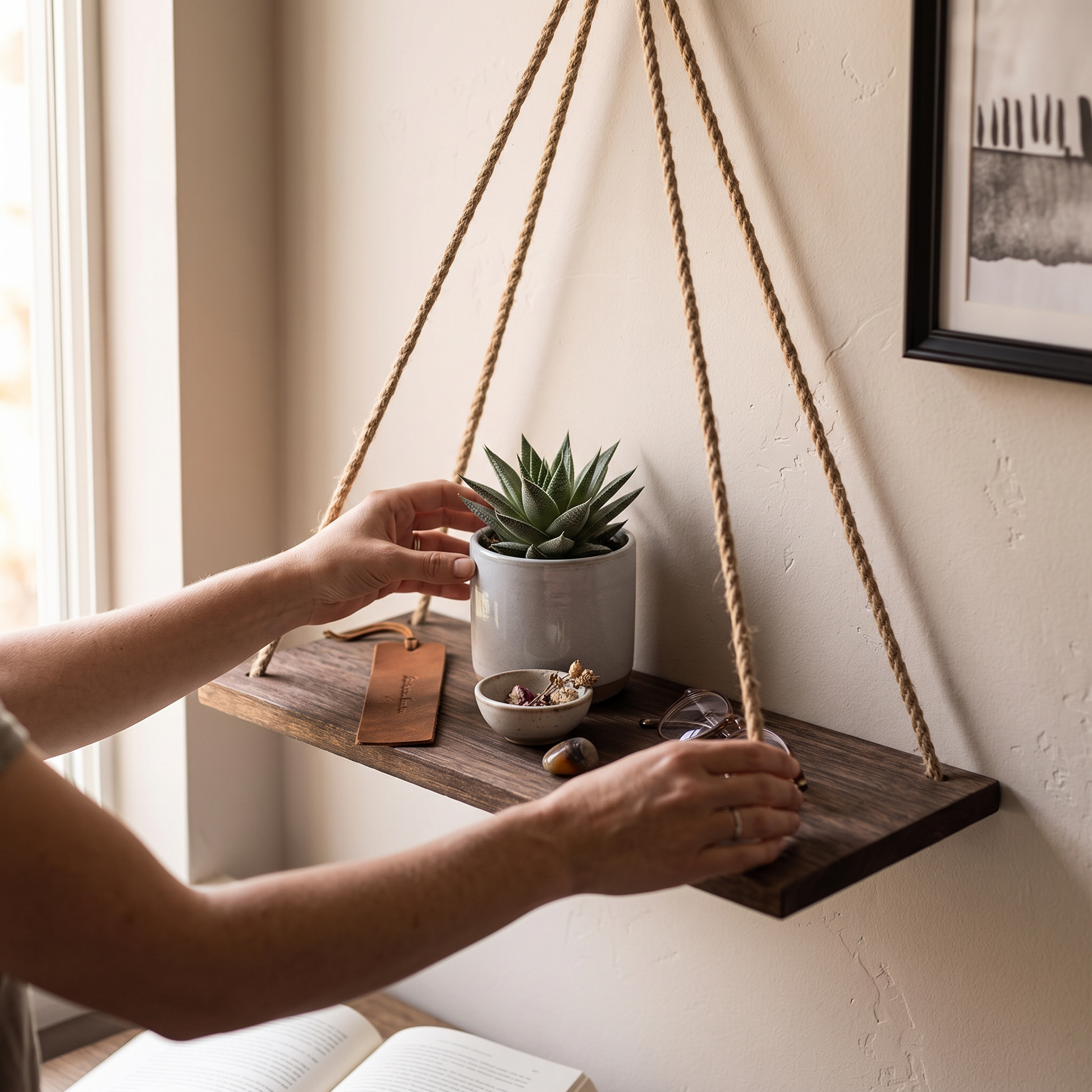 Macrame Rope Triangle Wall Shelf