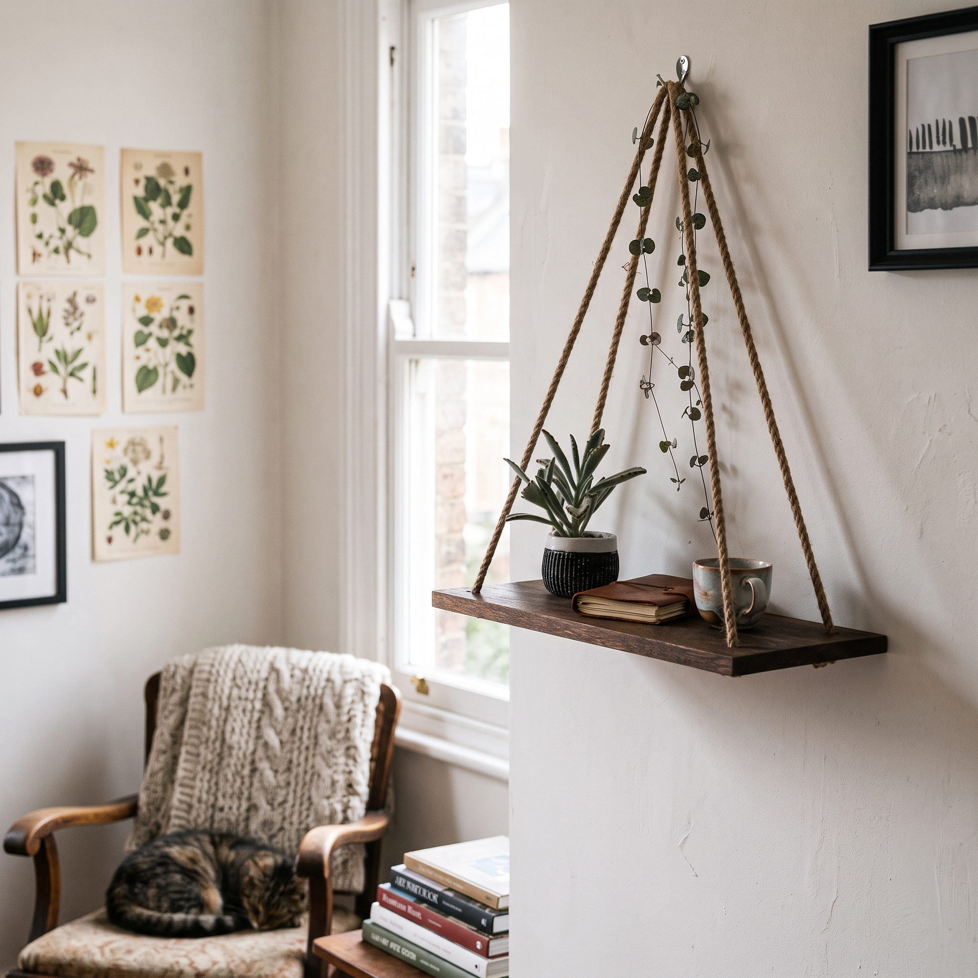 Macrame Rope Triangle Wall Shelf