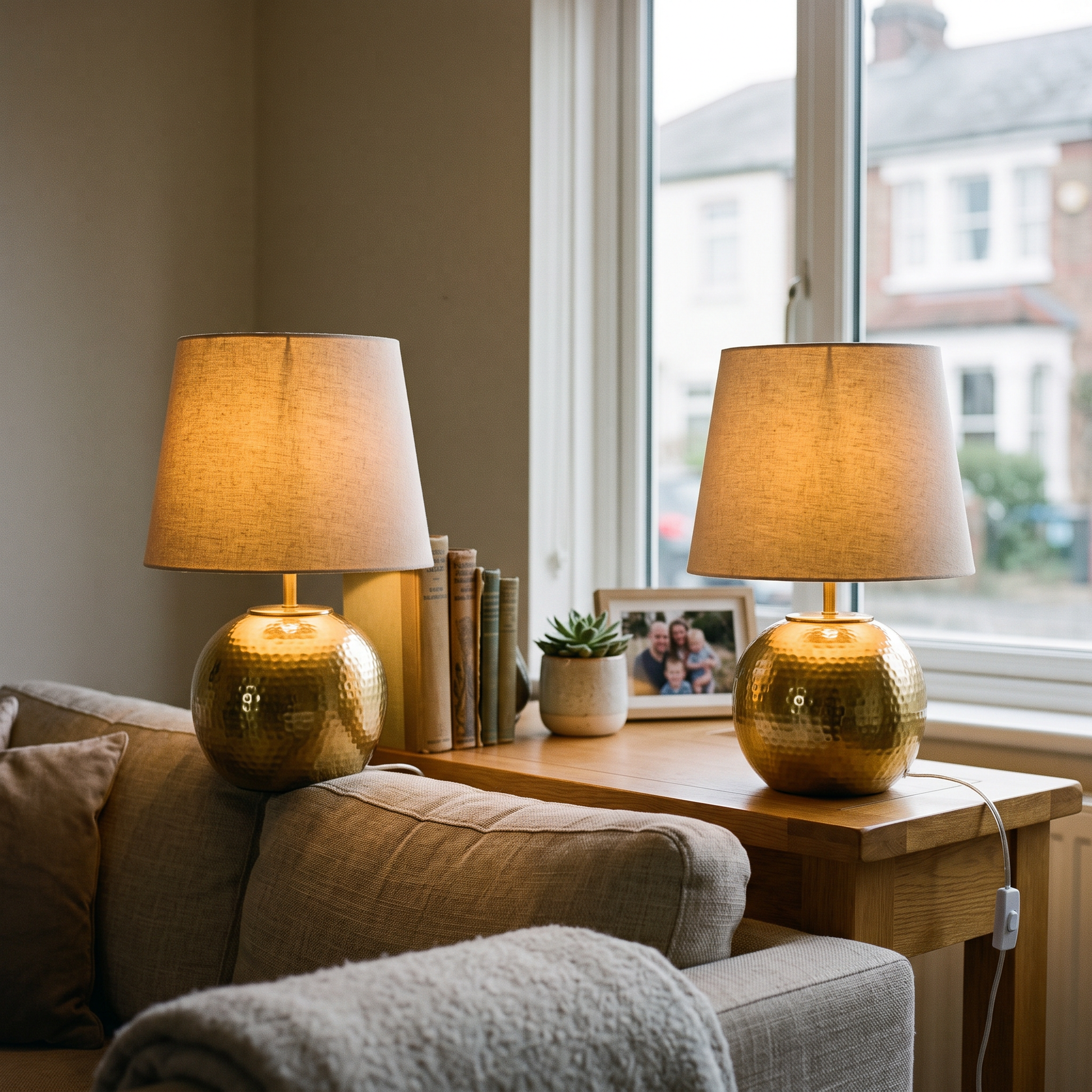 Gold Hammered Globe Table Lamps 2 Pack