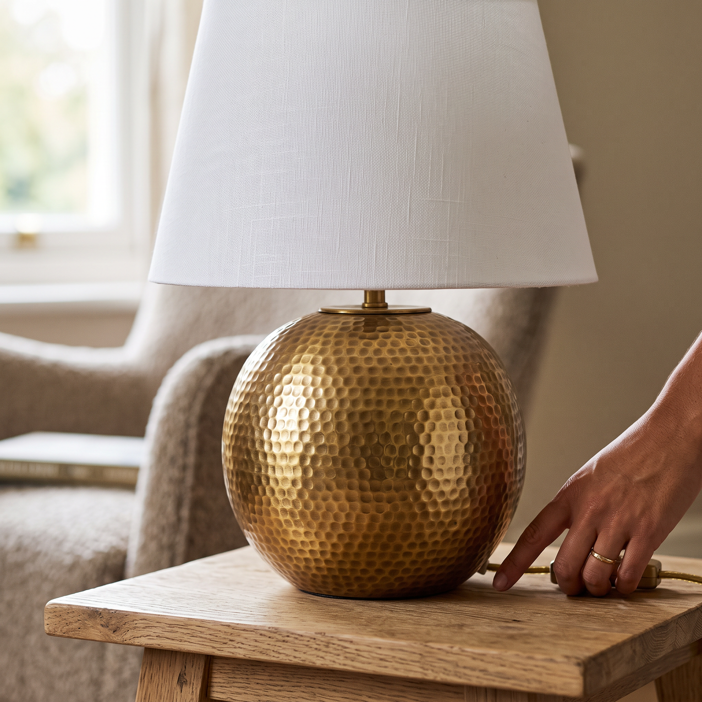 Gold Hammered Globe Table Lamps 2 Pack