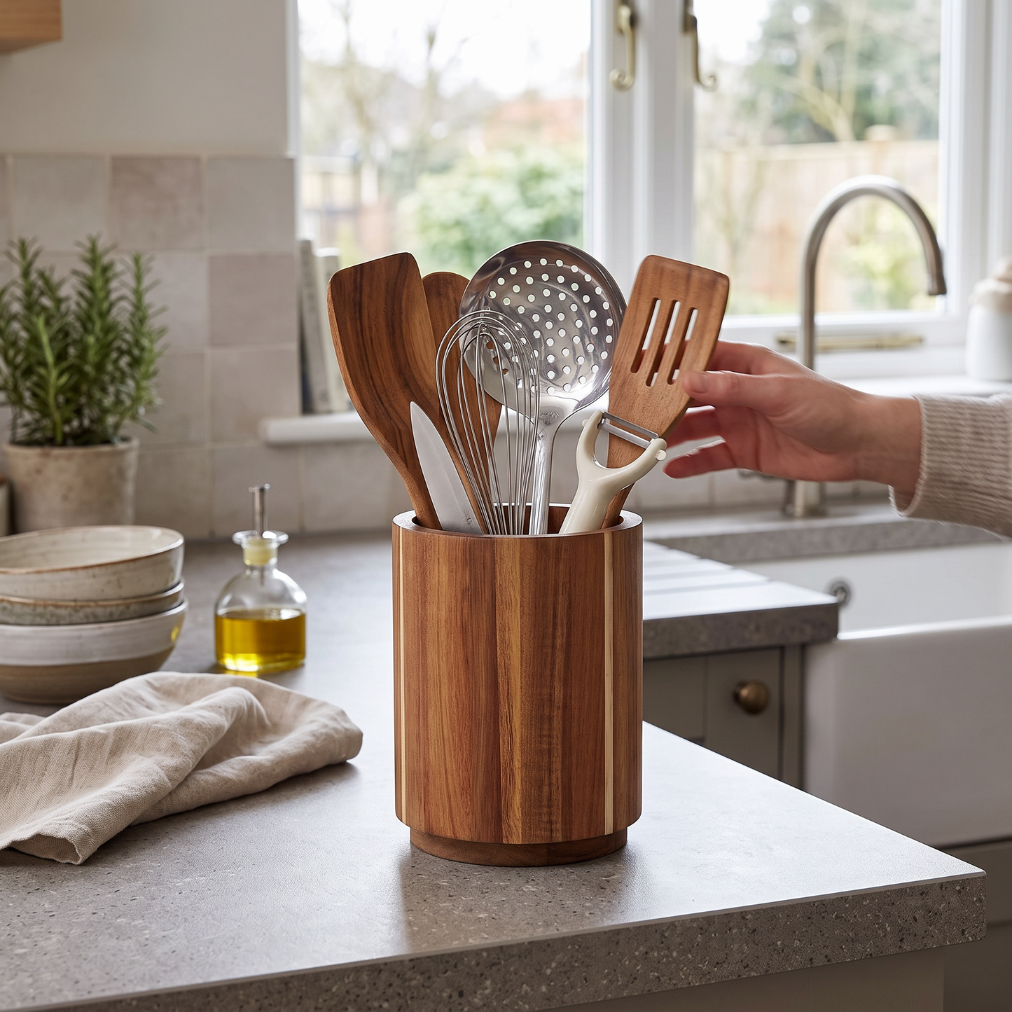 Rotating Acacia Wood Utensil Holder