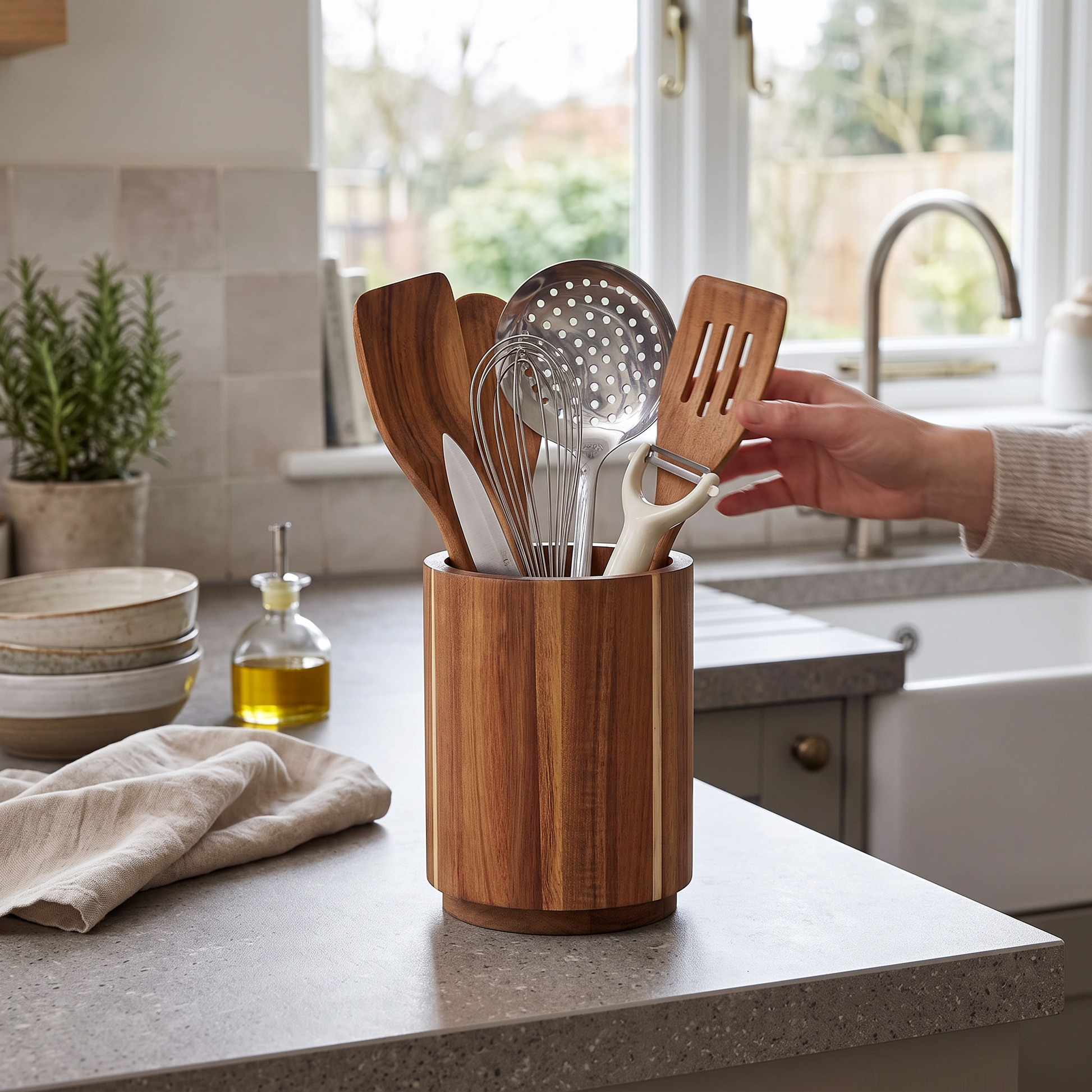 Rotating Acacia Wood Utensil Holder