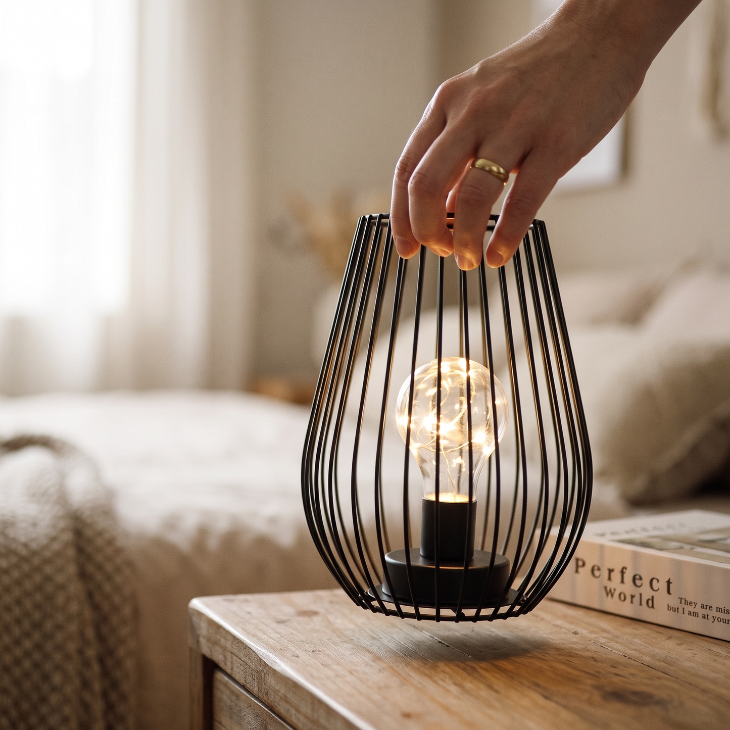 Cordless Cage Table Lamps Set of 2