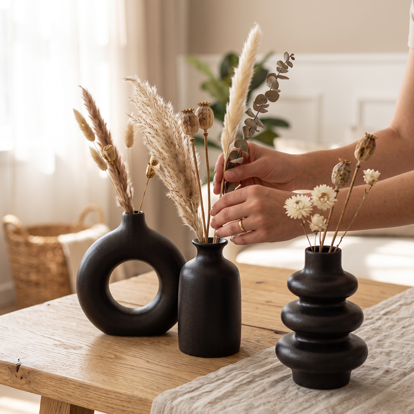 White Ceramic Boho Vase Set of 3