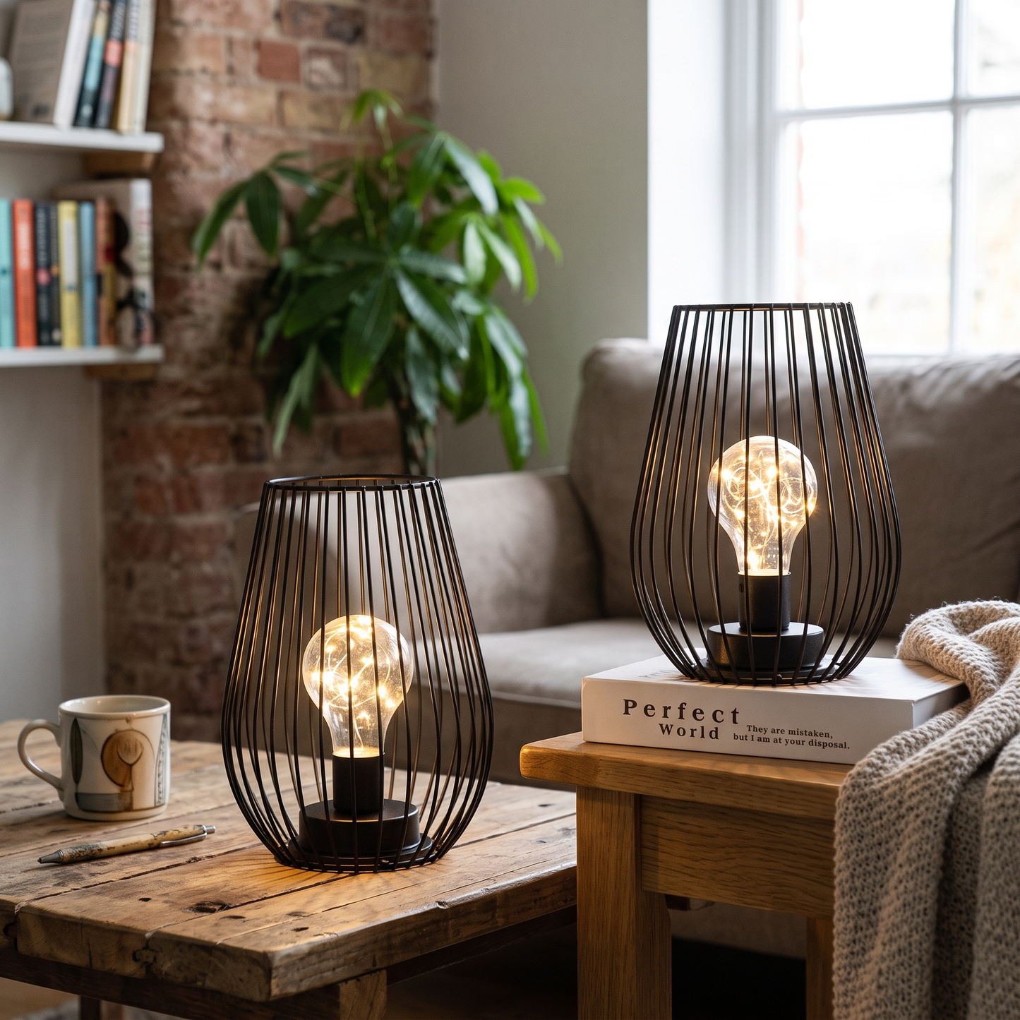 Cordless Cage Table Lamps Set of 2