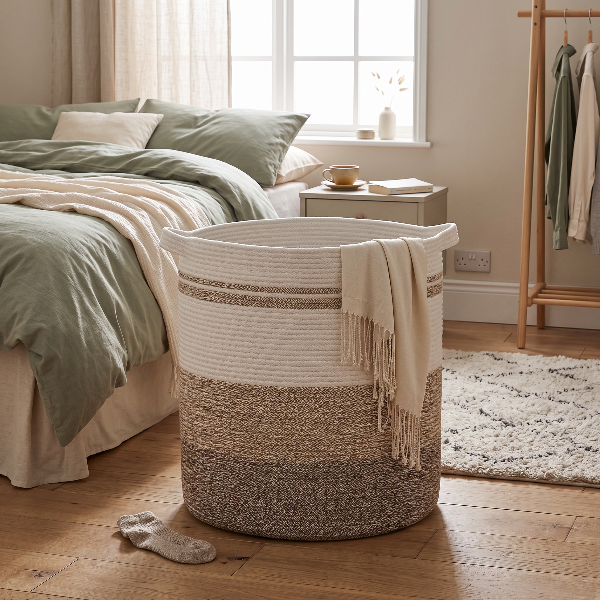 100L Woven Laundry Basket with Handles