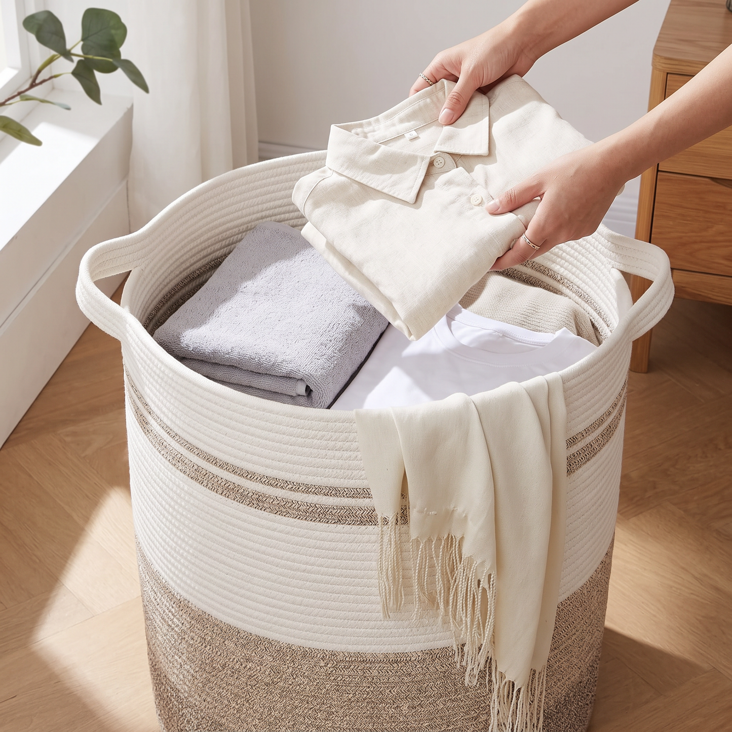 100L Woven Laundry Basket with Handles