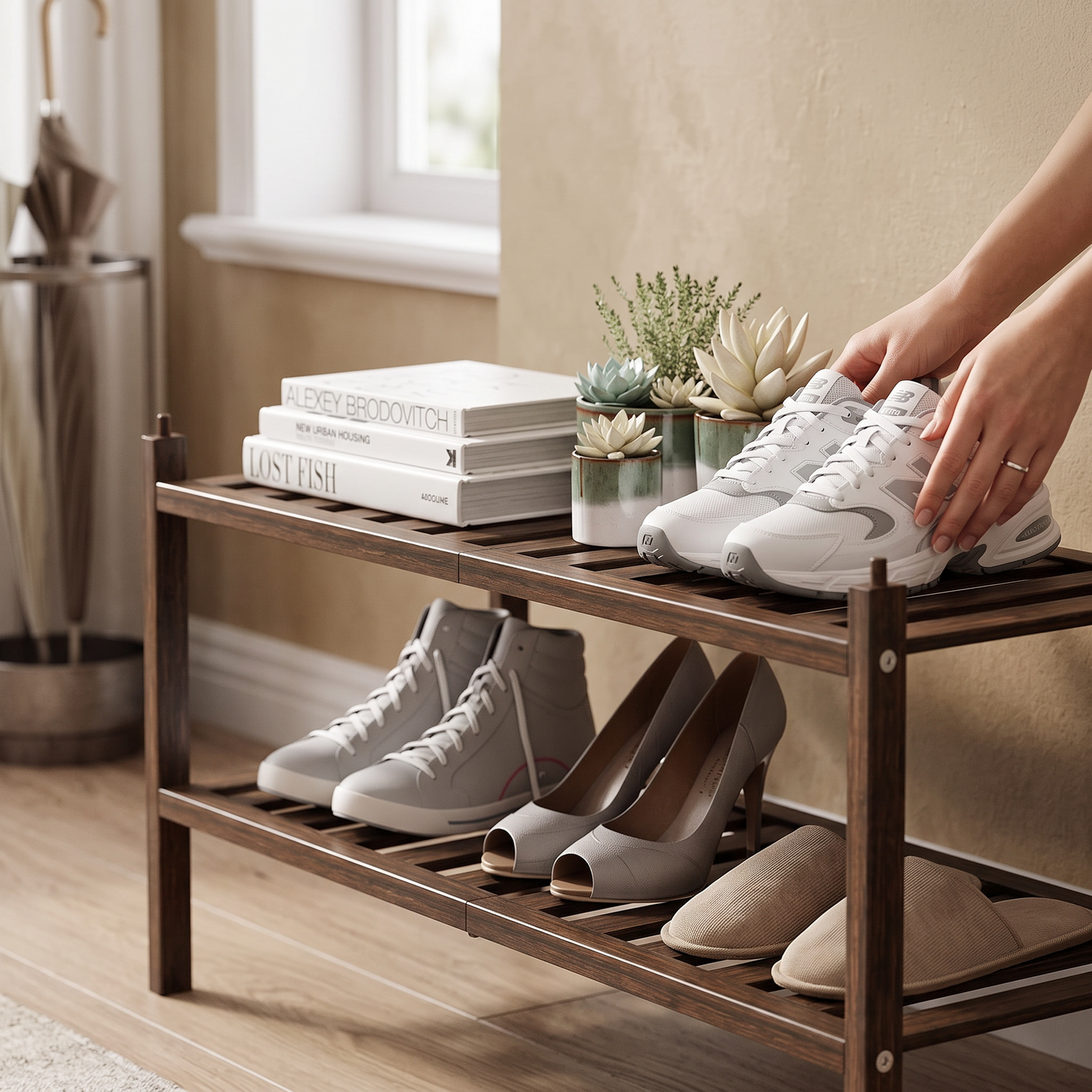 2-Tier Bamboo Shoe Rack