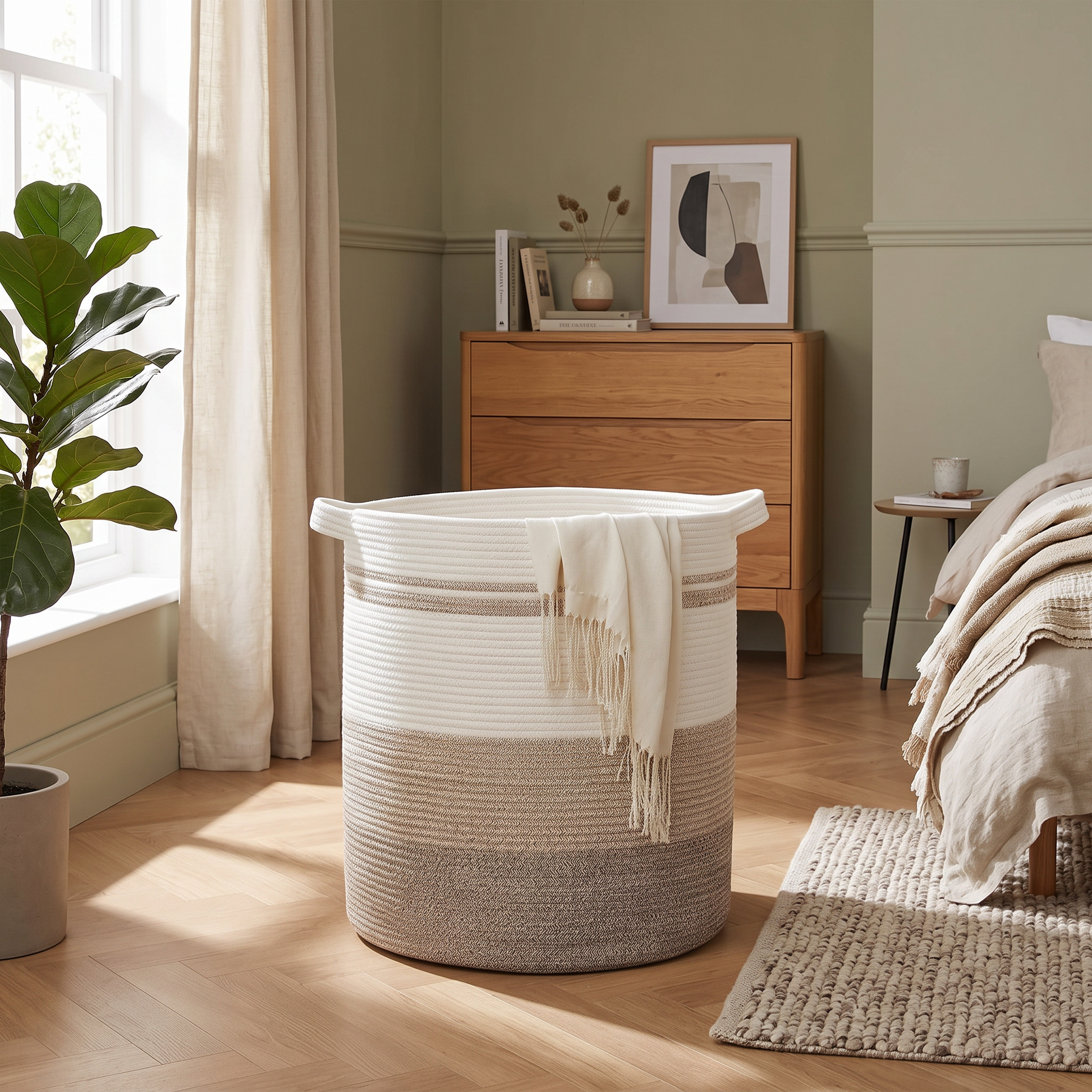 100L Woven Laundry Basket with Handles