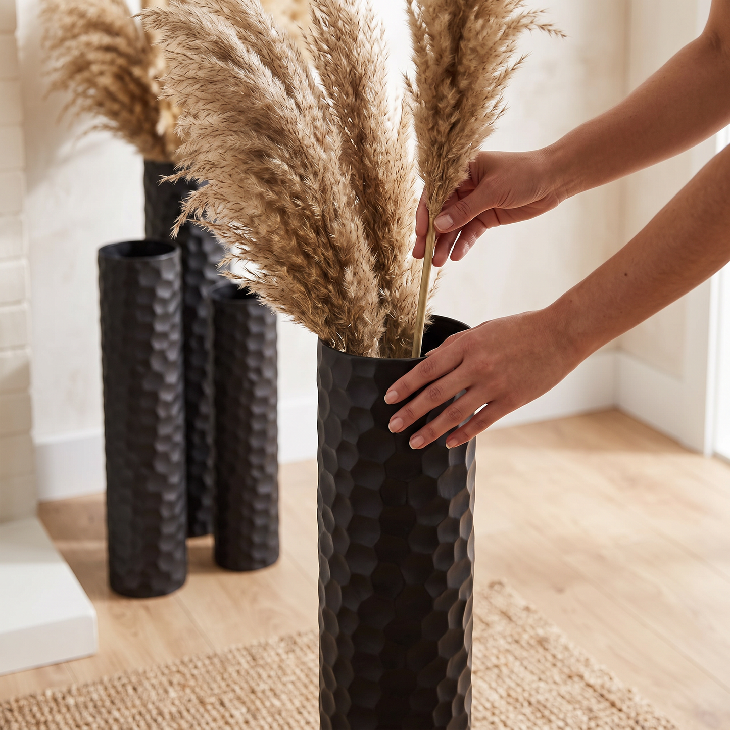 Black Metal Floor Vases Set of 3
