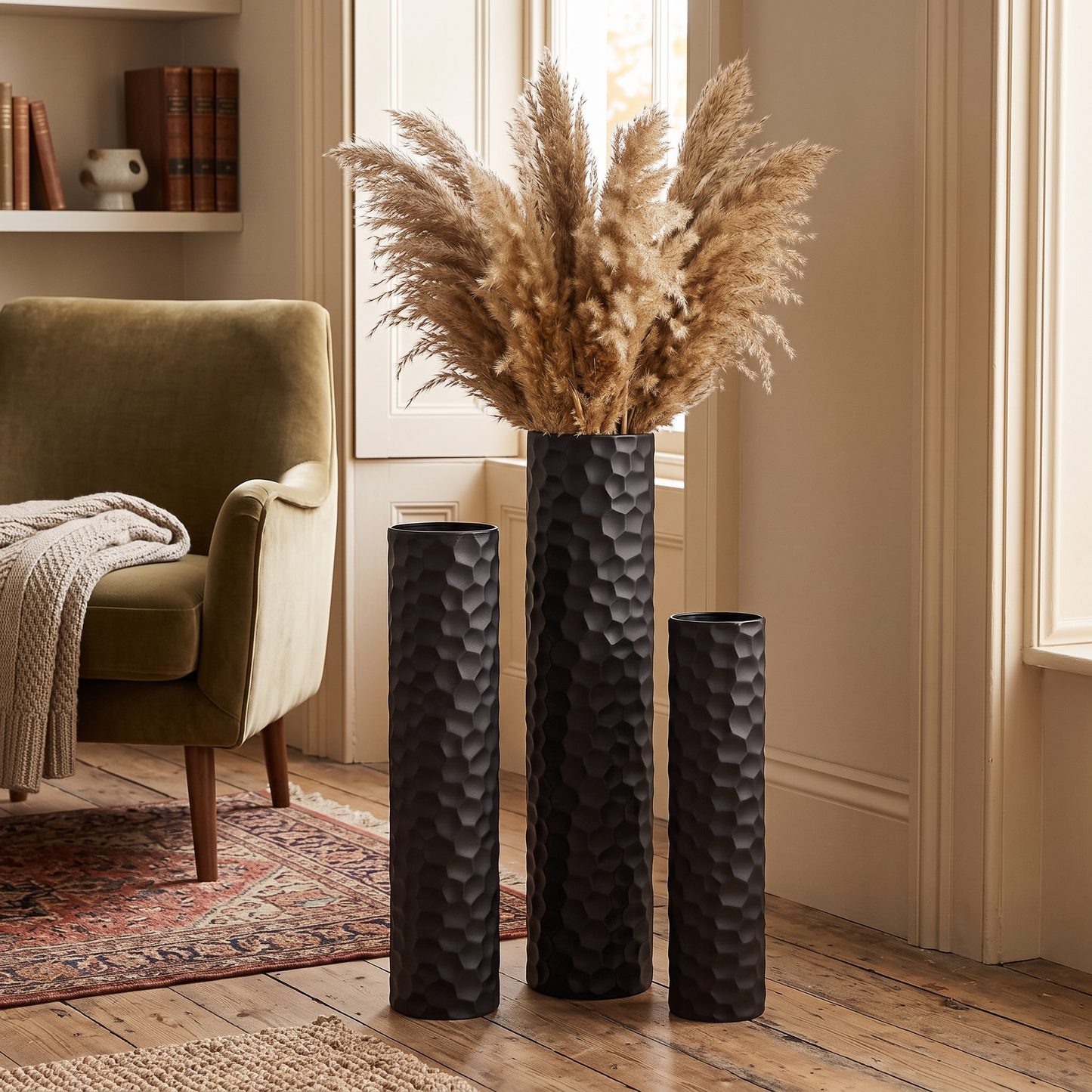 Black Metal Floor Vases Set of 3