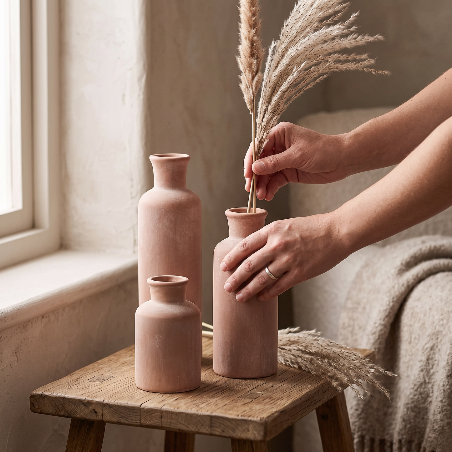 Whitewashed Terracotta Vase Set of 3