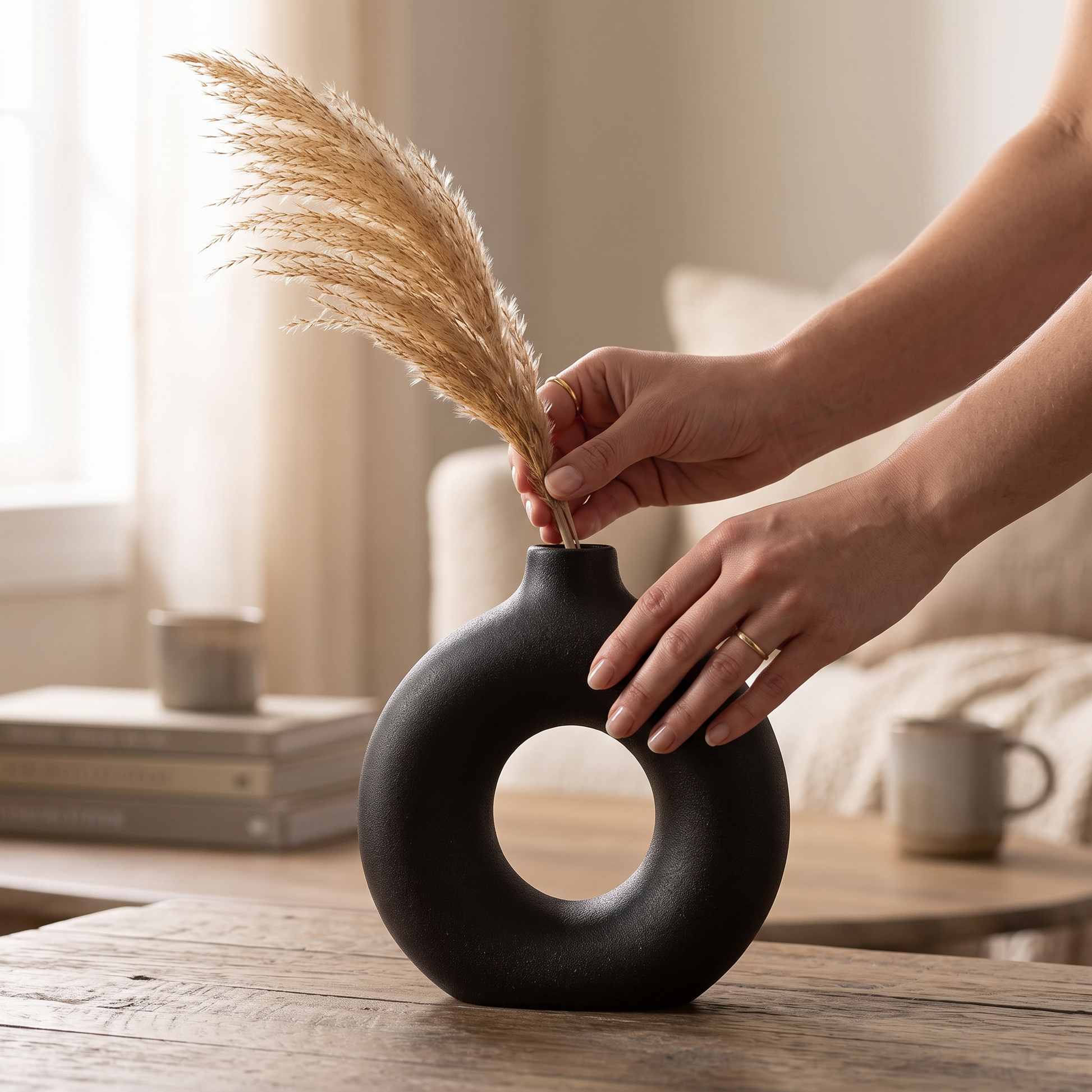 Black Ceramic Donut Vase