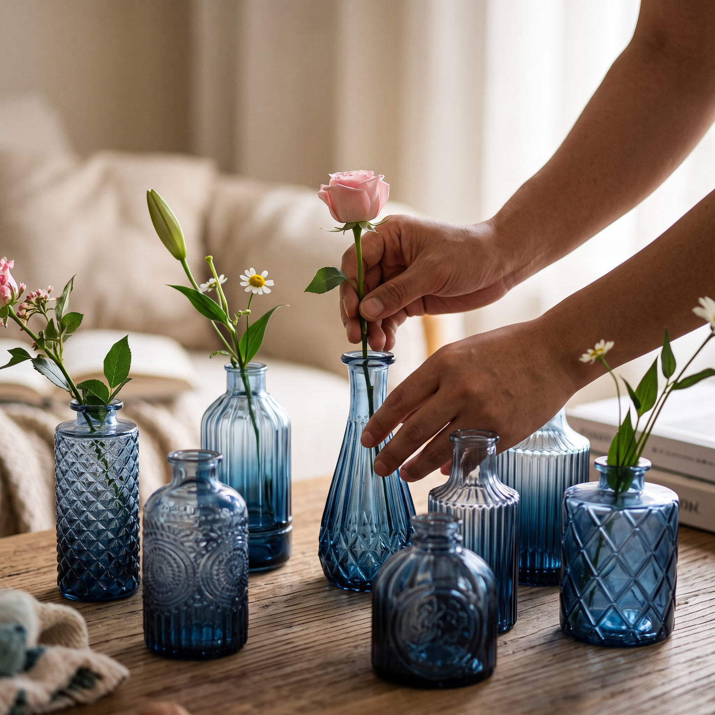 Blue Glass Bud Vases Set of 12