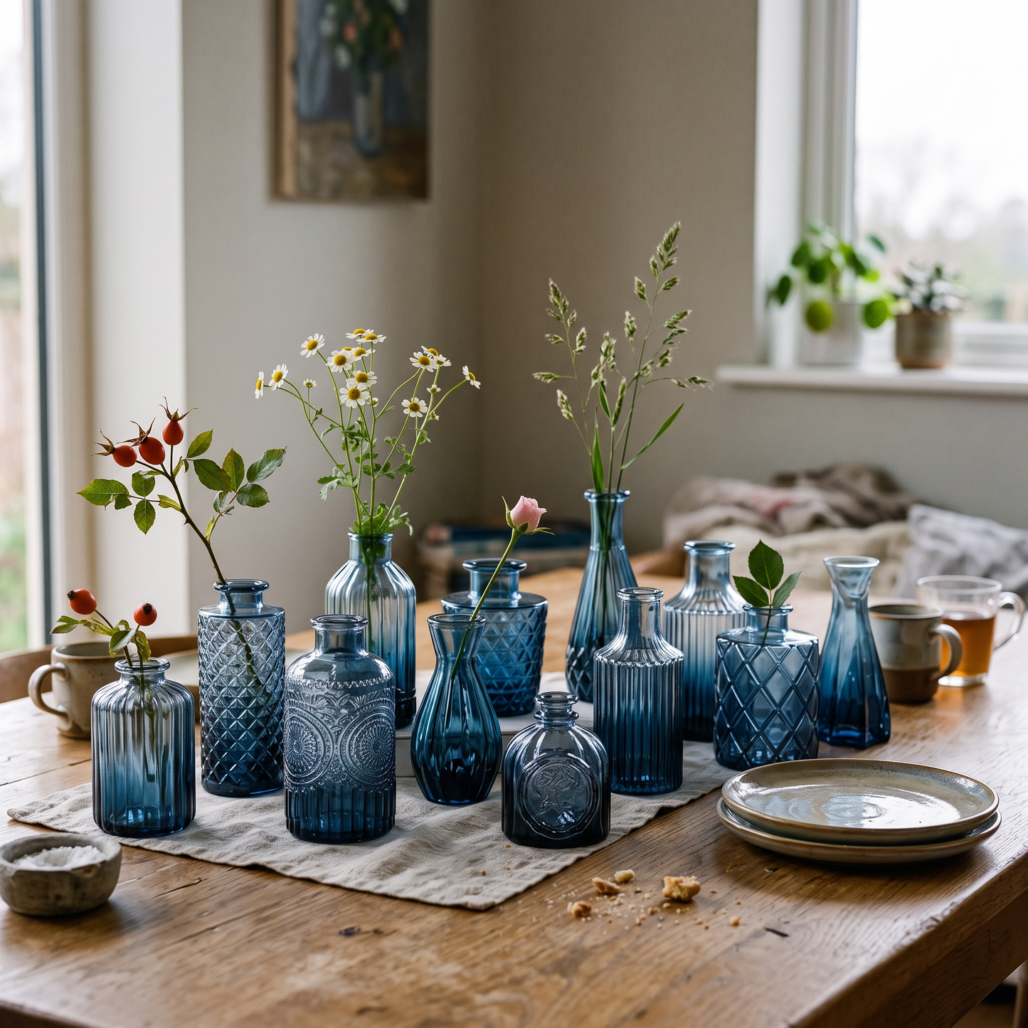 Blue Glass Bud Vases Set of 12