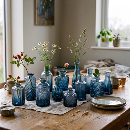 Blue Glass Bud Vases Set of 12