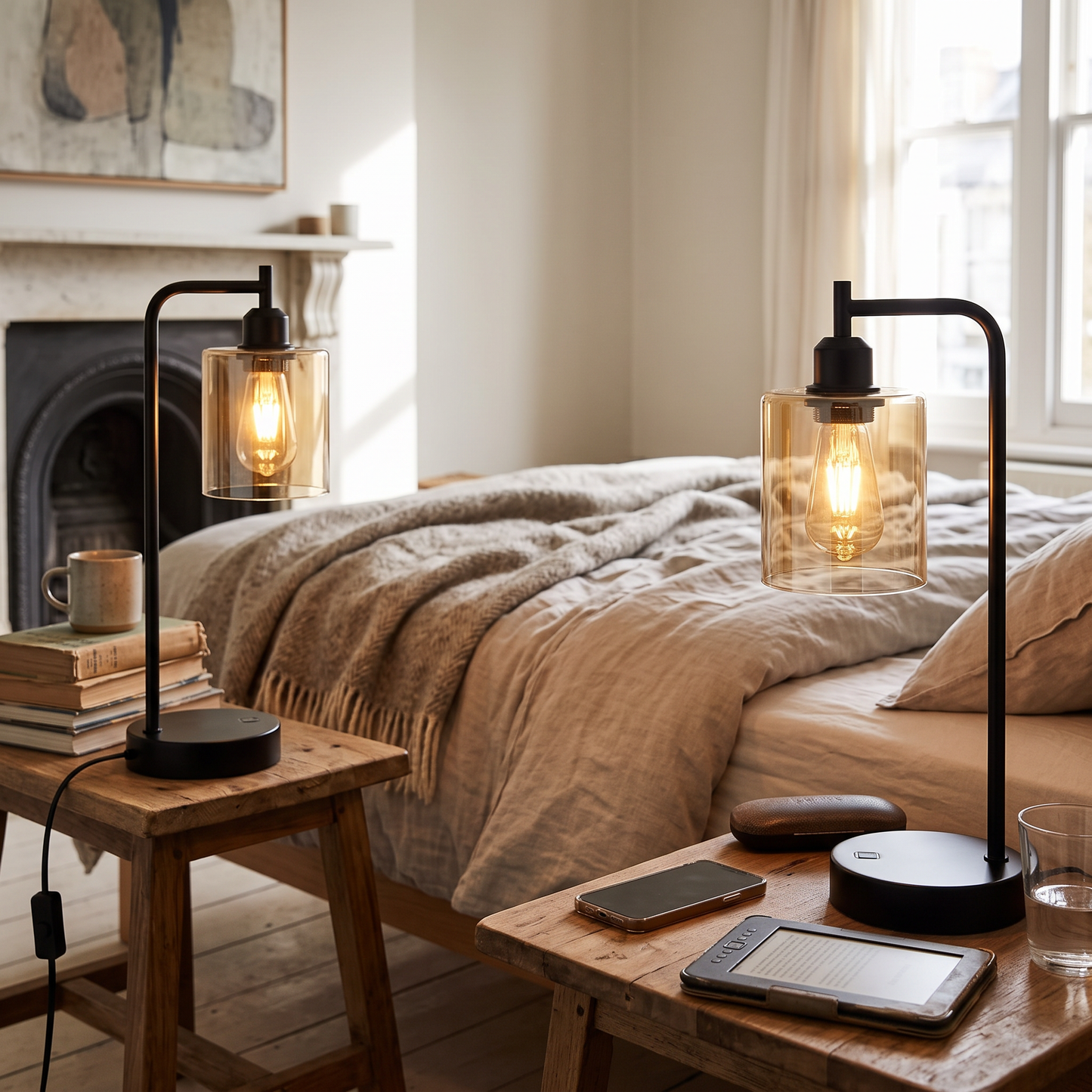 Industrial Touch Bedside Lamps Set of 2