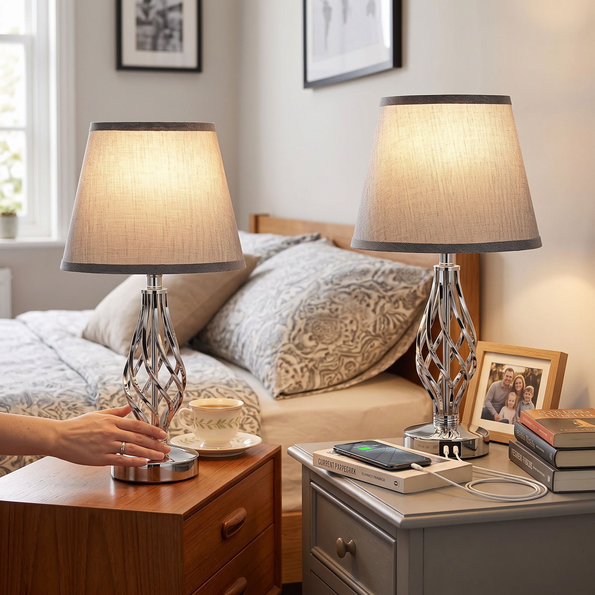Touch Bedside Lamps Set of 2 with USB