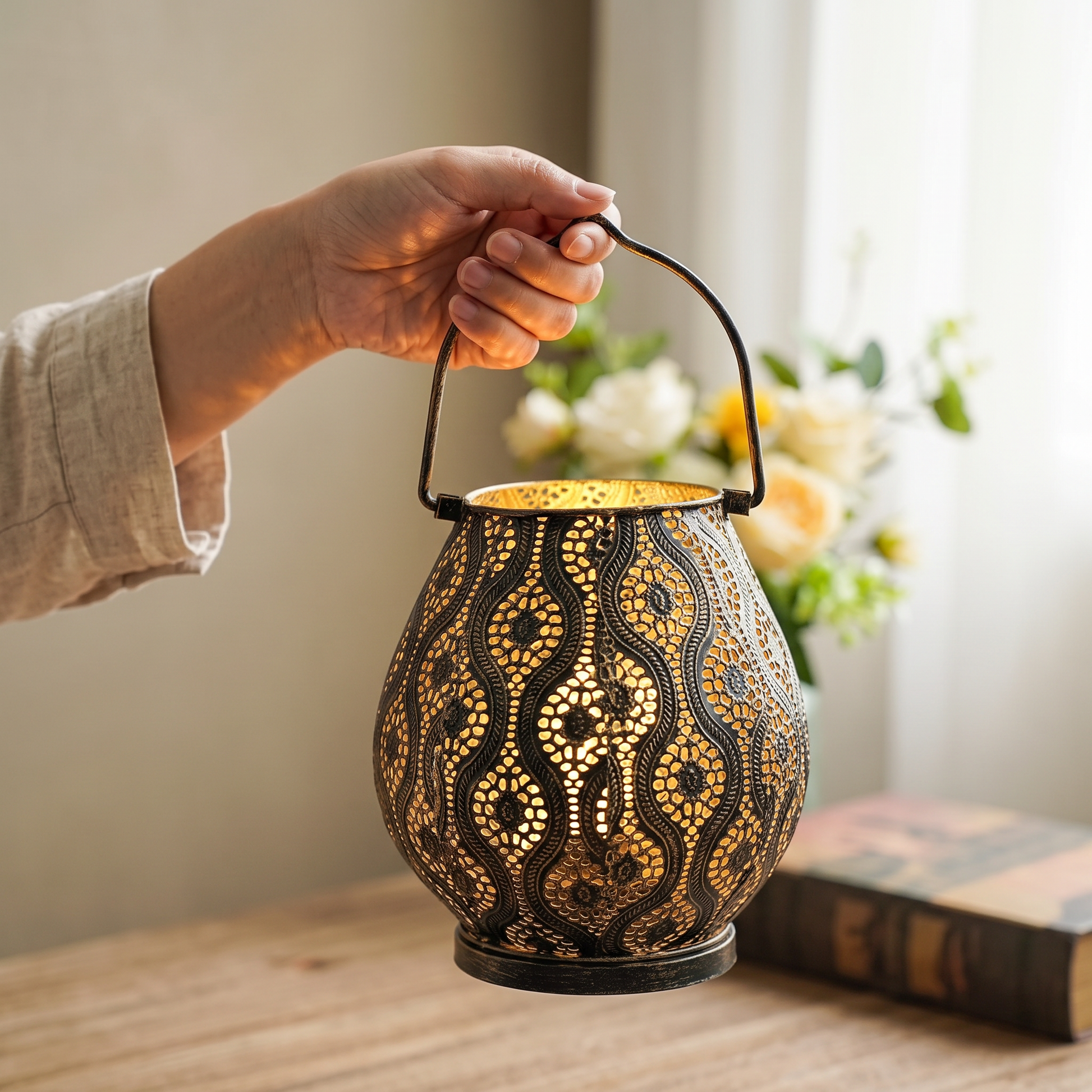 Moroccan Cordless Lantern Lamps Set of 2