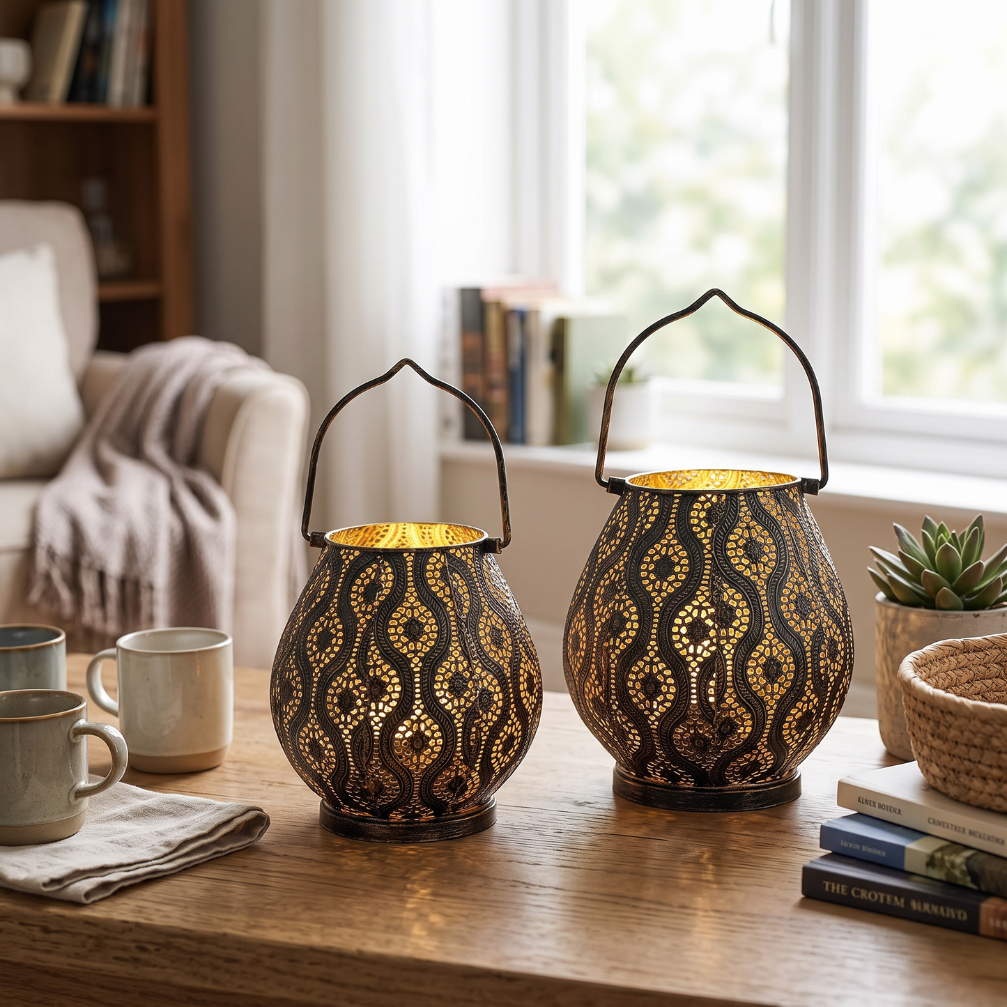 Moroccan Cordless Lantern Lamps Set of 2