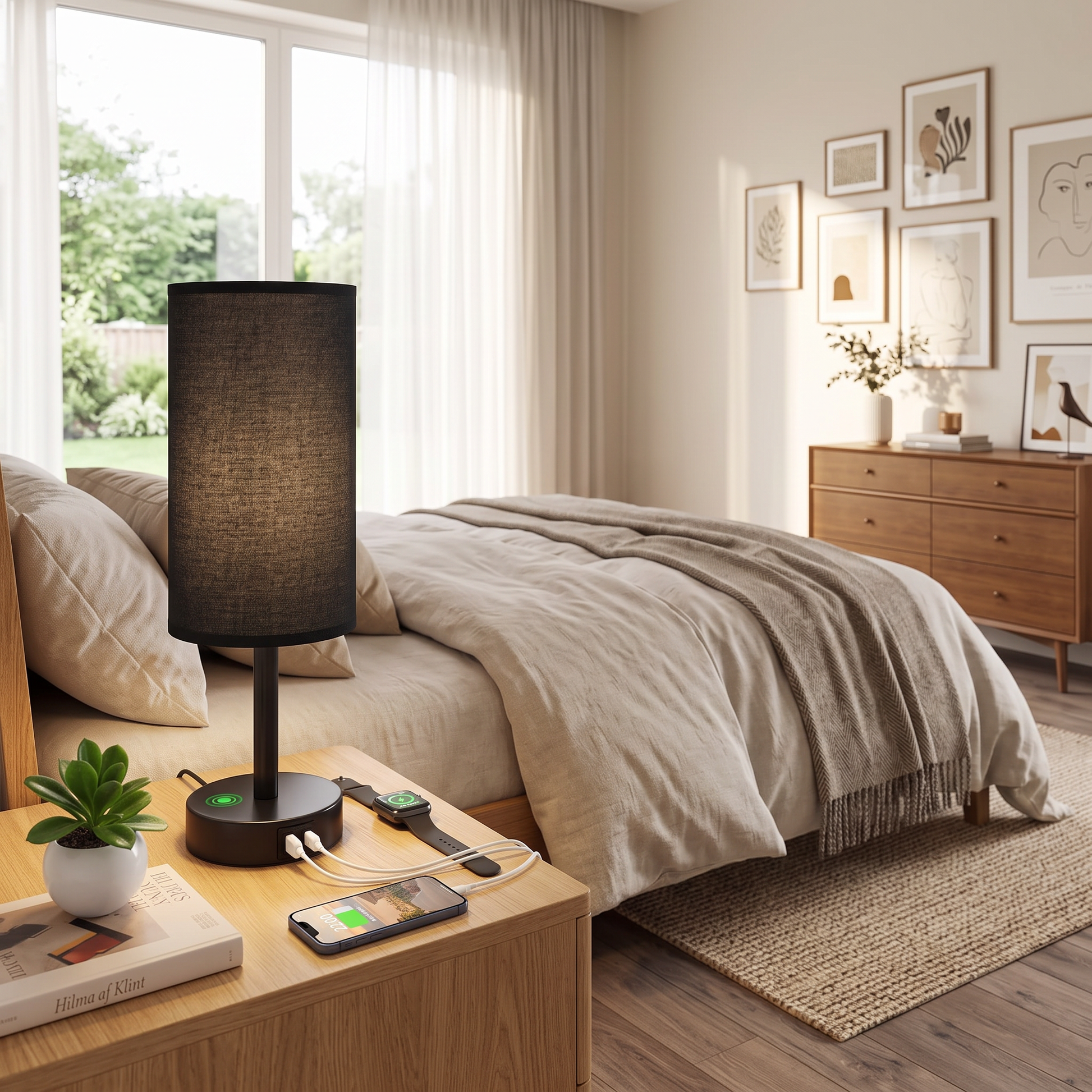 Dimmable Bedside Lamp with Fabric Shade