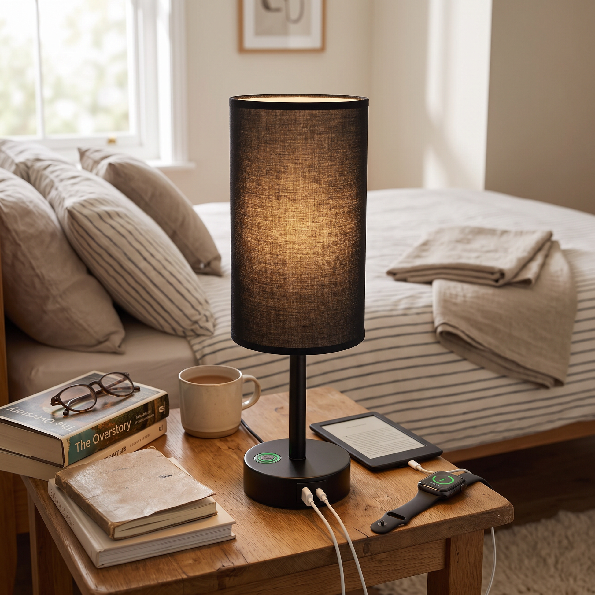 Dimmable Bedside Lamp with Fabric Shade
