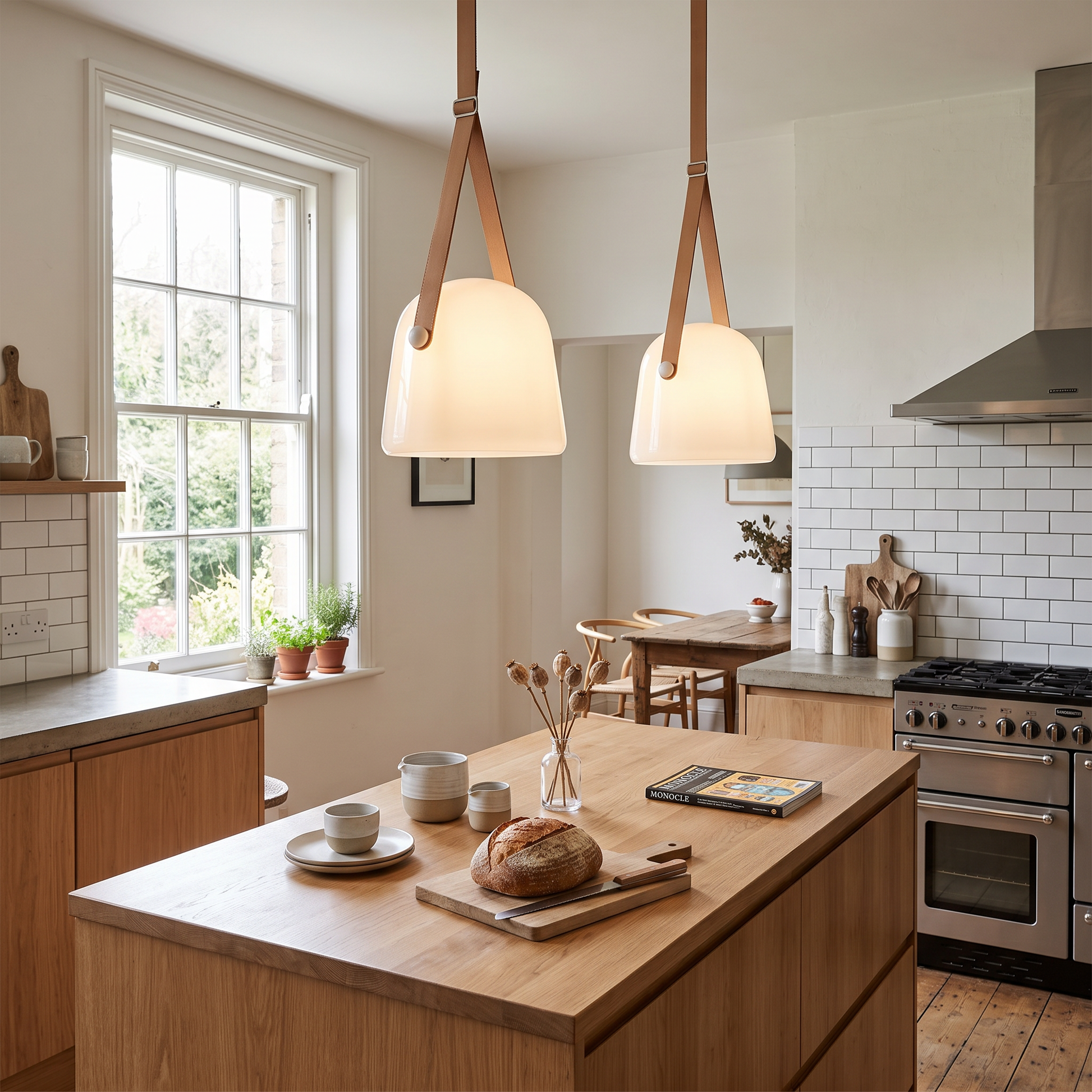 Nordic Glass & Leather Pendant Light
