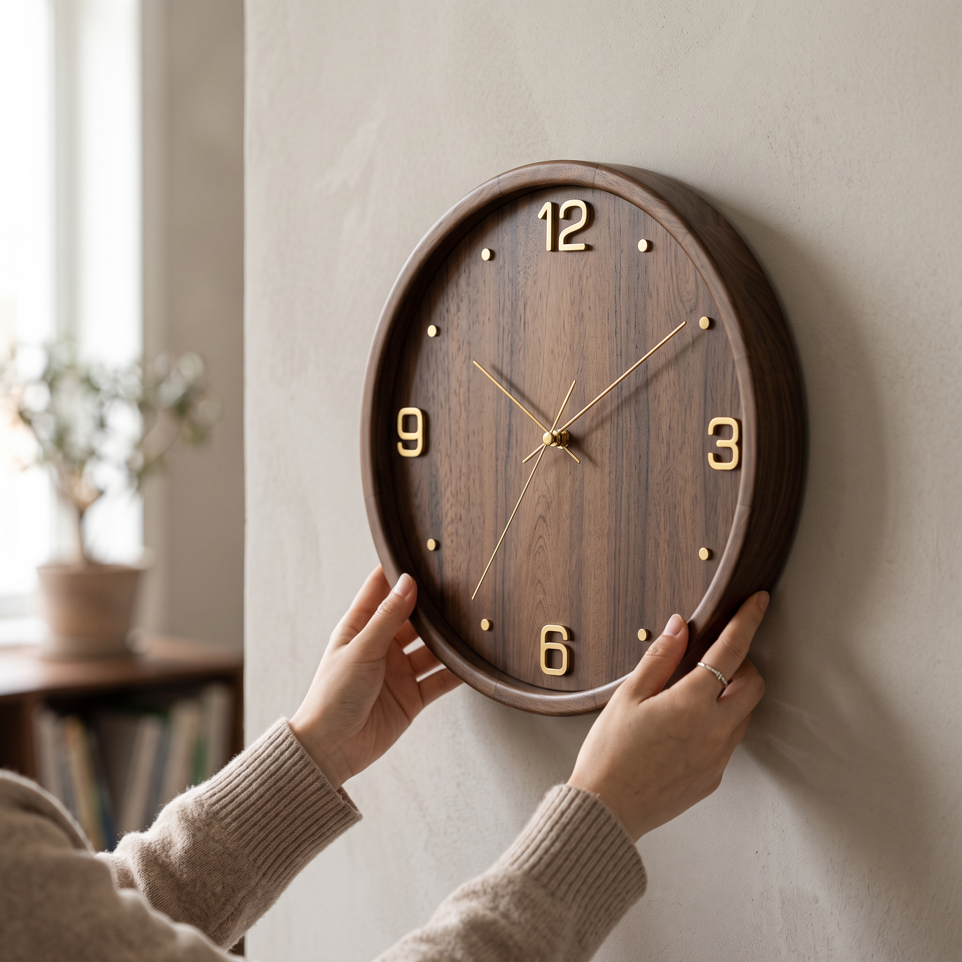 Walnut & Brass Wall Clock