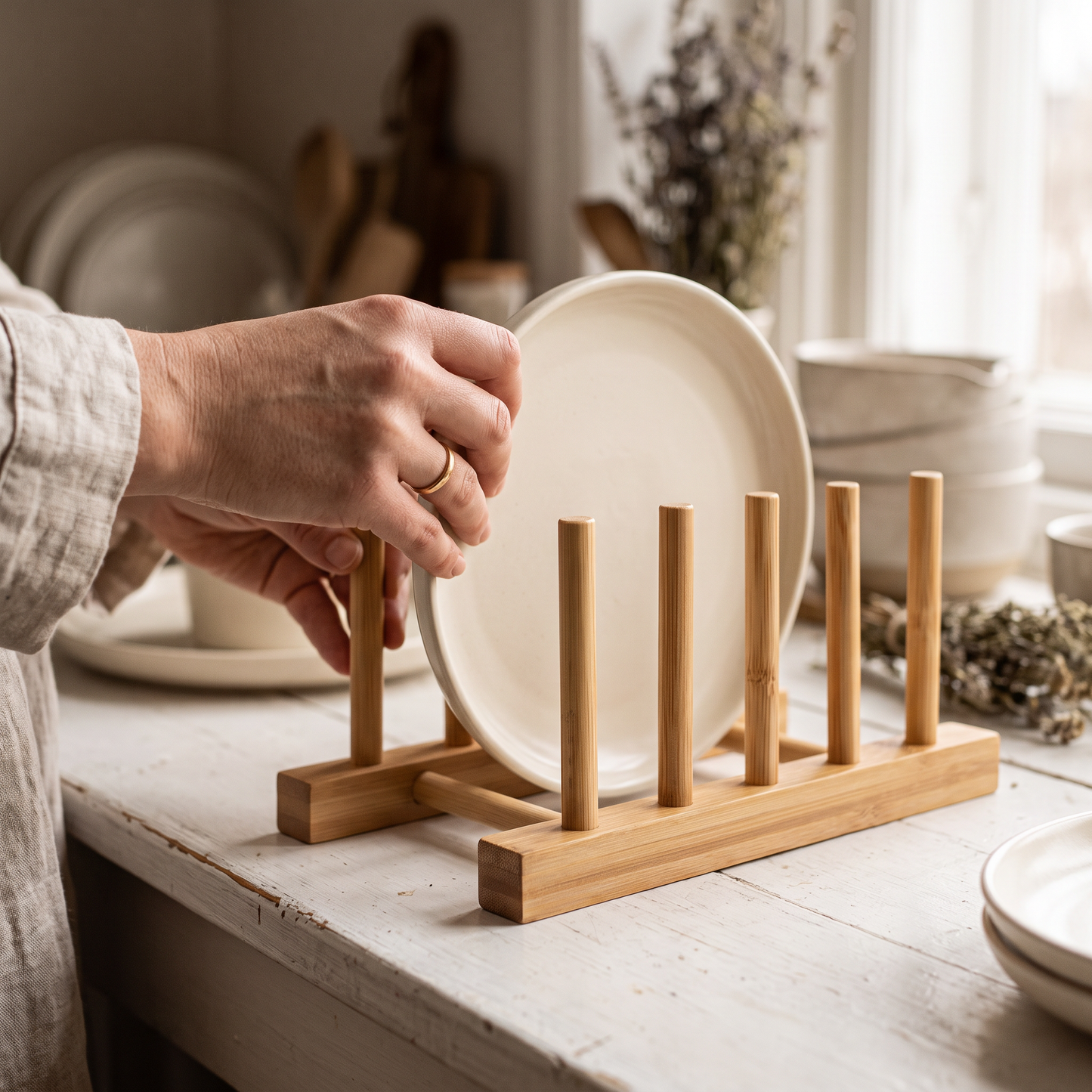 Wooden Plate & Lid Storage Rack