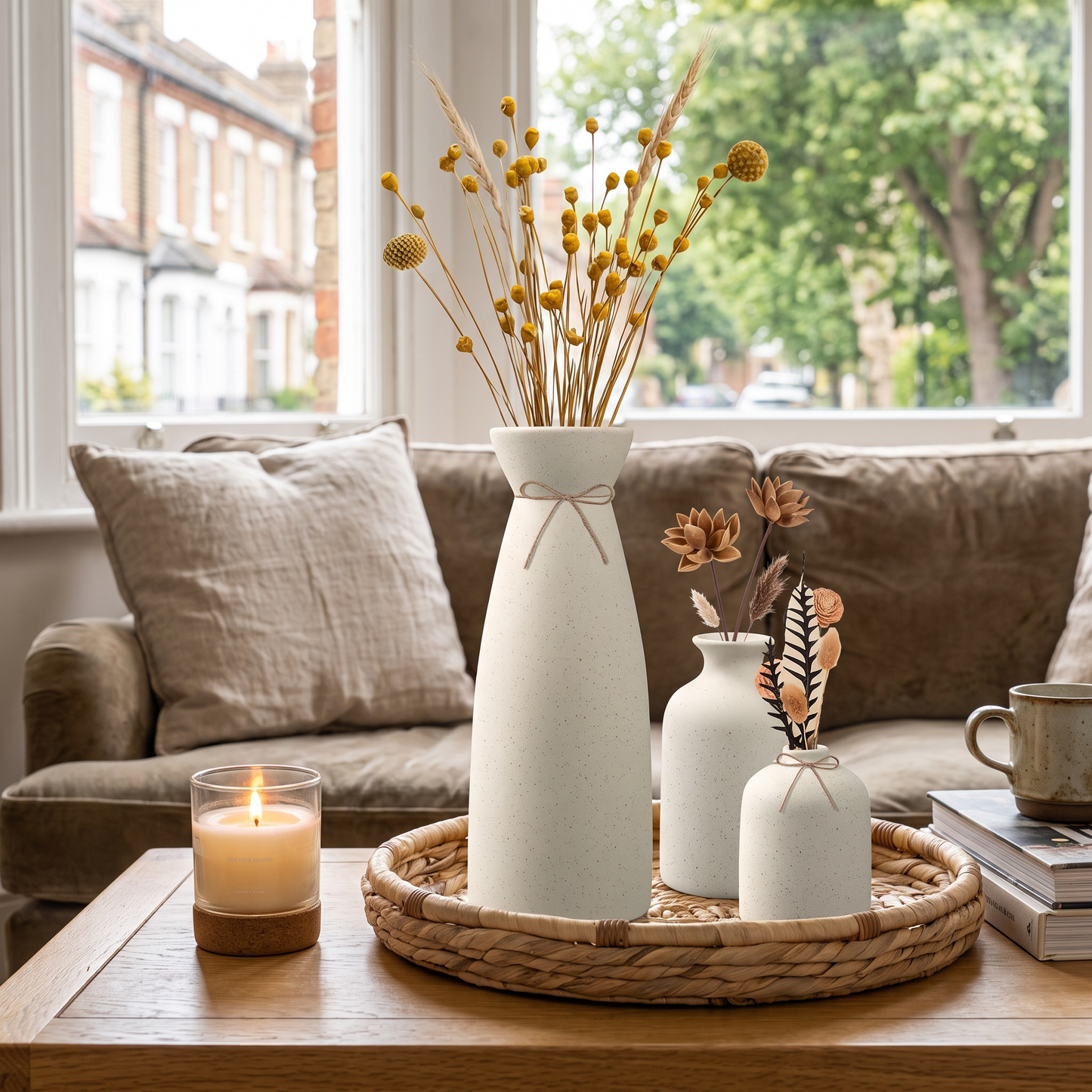 Minimalist White Ceramic Vase Set of 3