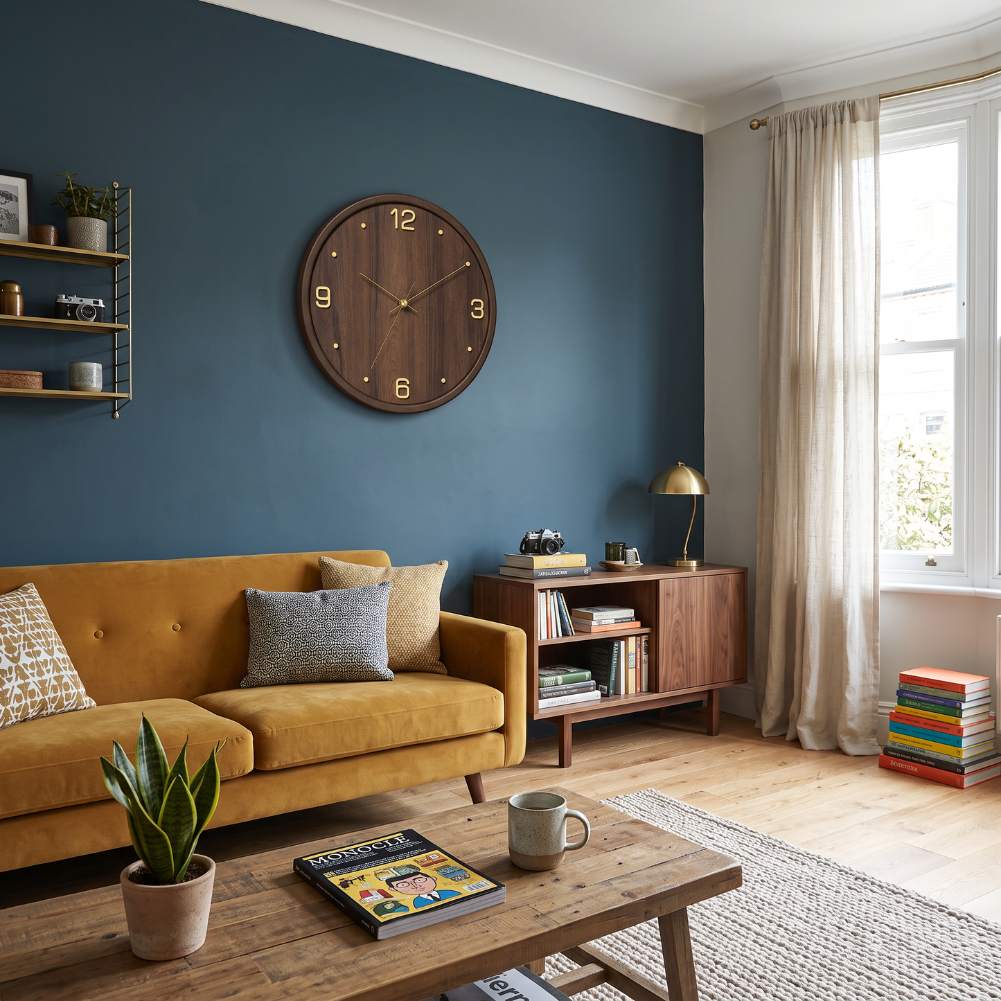 Walnut & Brass Wall Clock