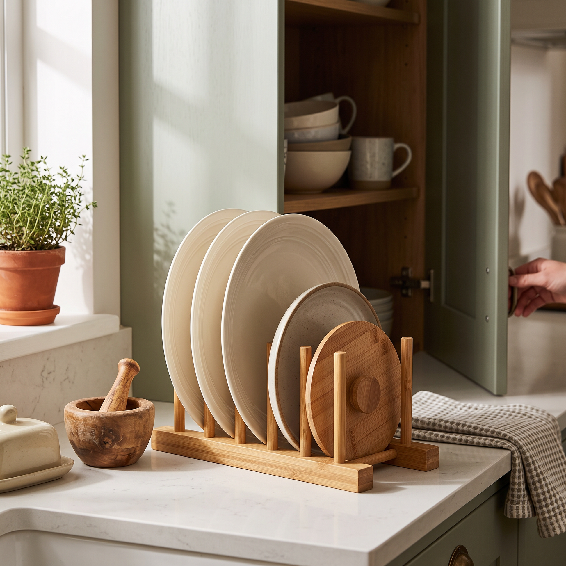 Wooden Plate & Lid Storage Rack