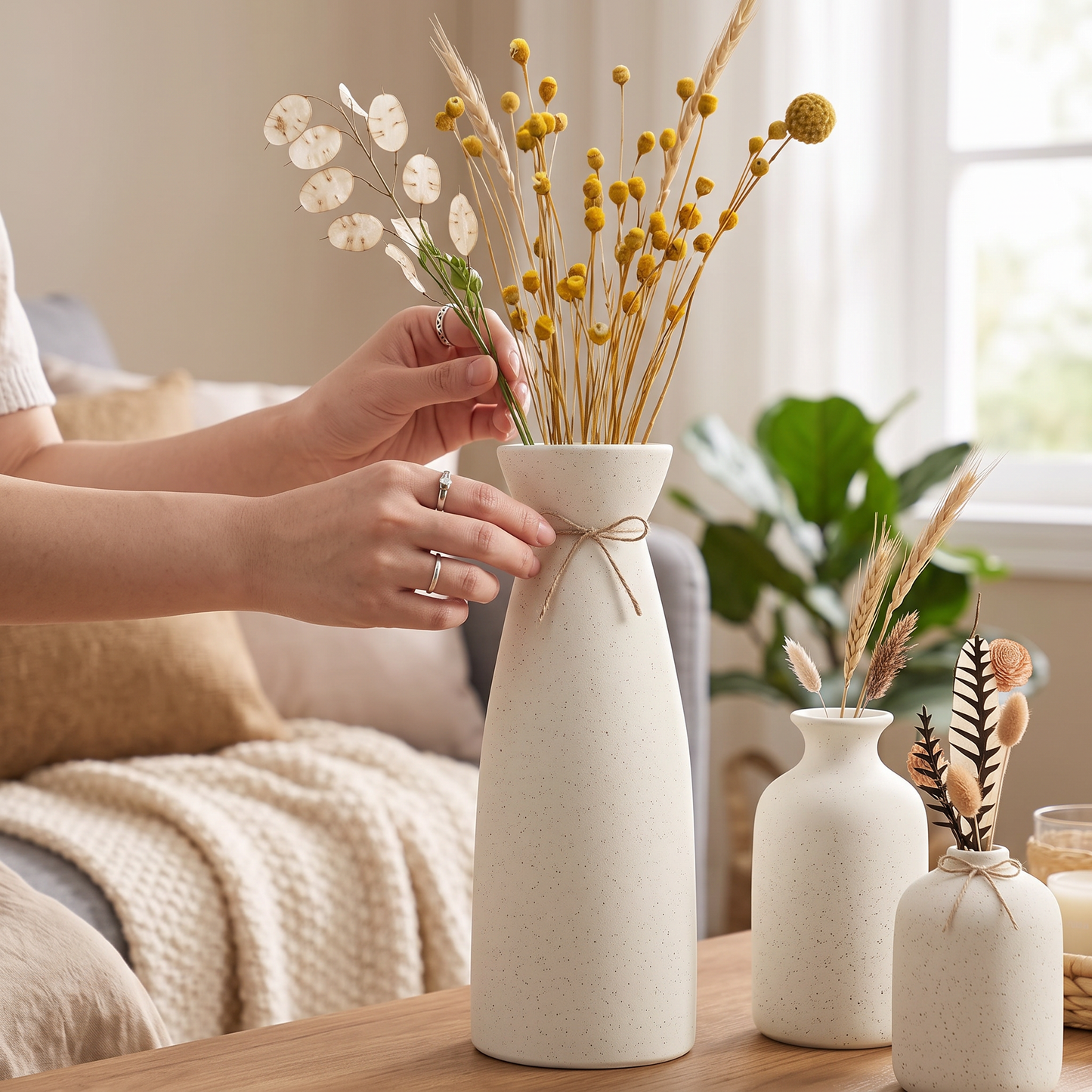 Minimalist White Ceramic Vase Set of 3