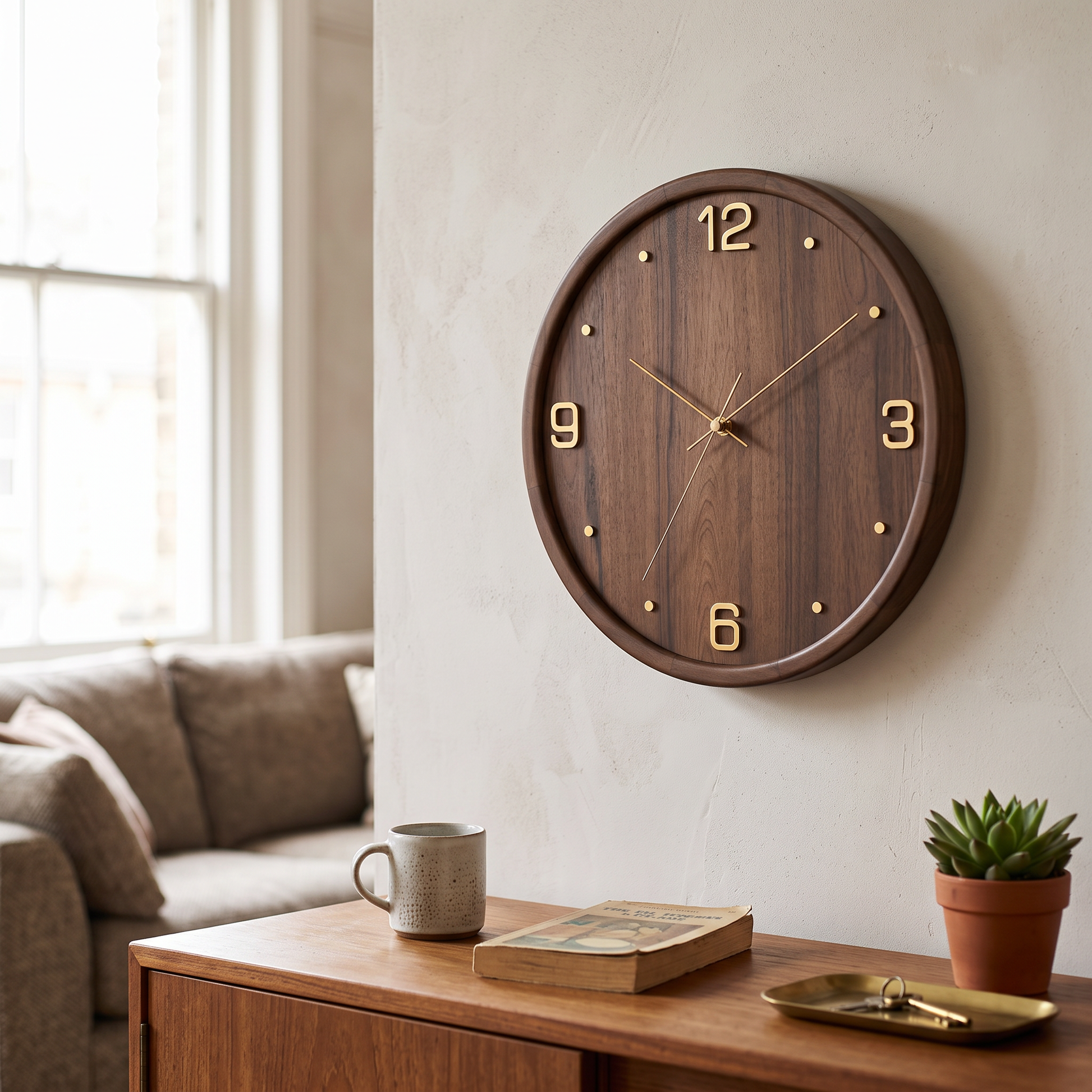 Walnut & Brass Wall Clock