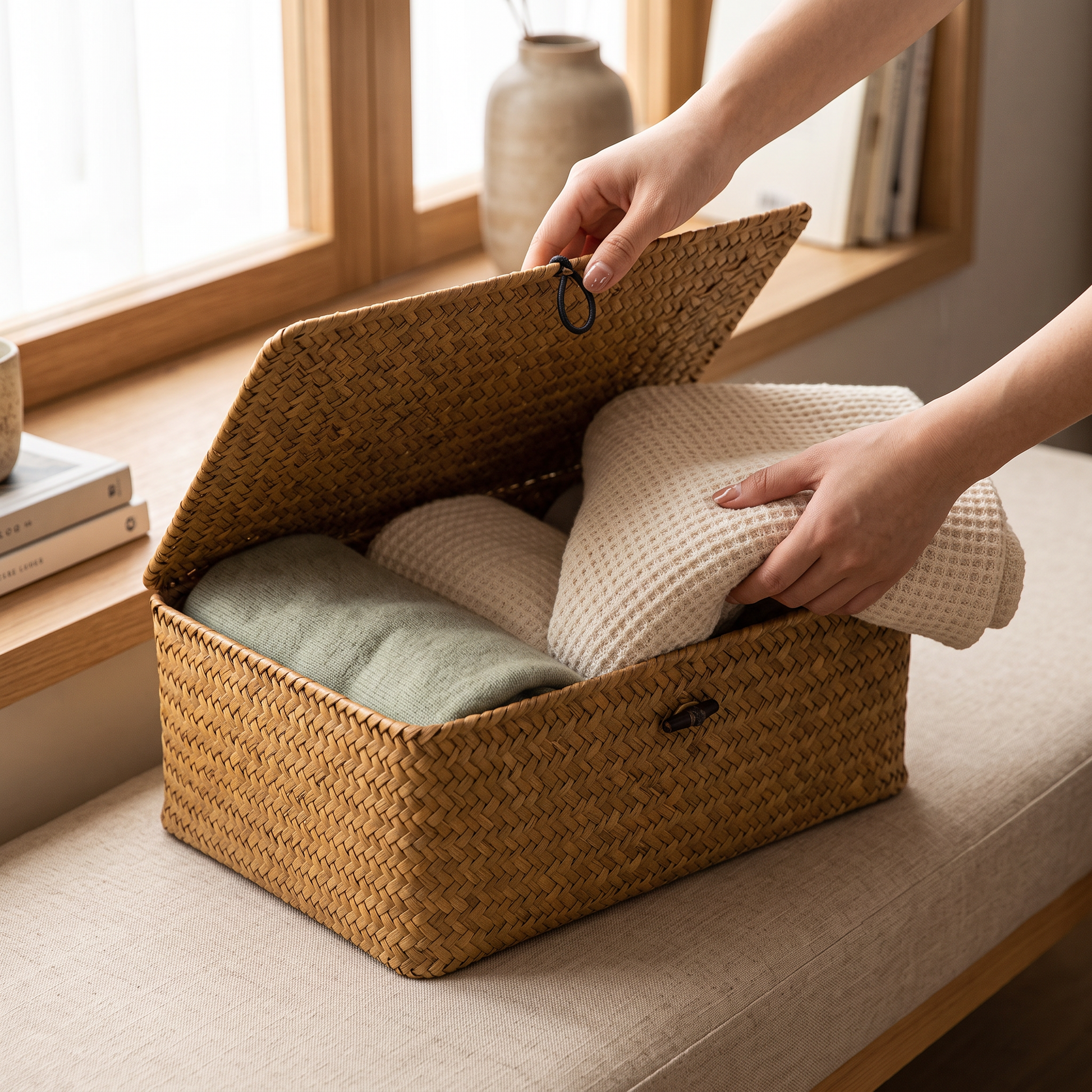 Handwoven Seagrass Storage Box with Lid