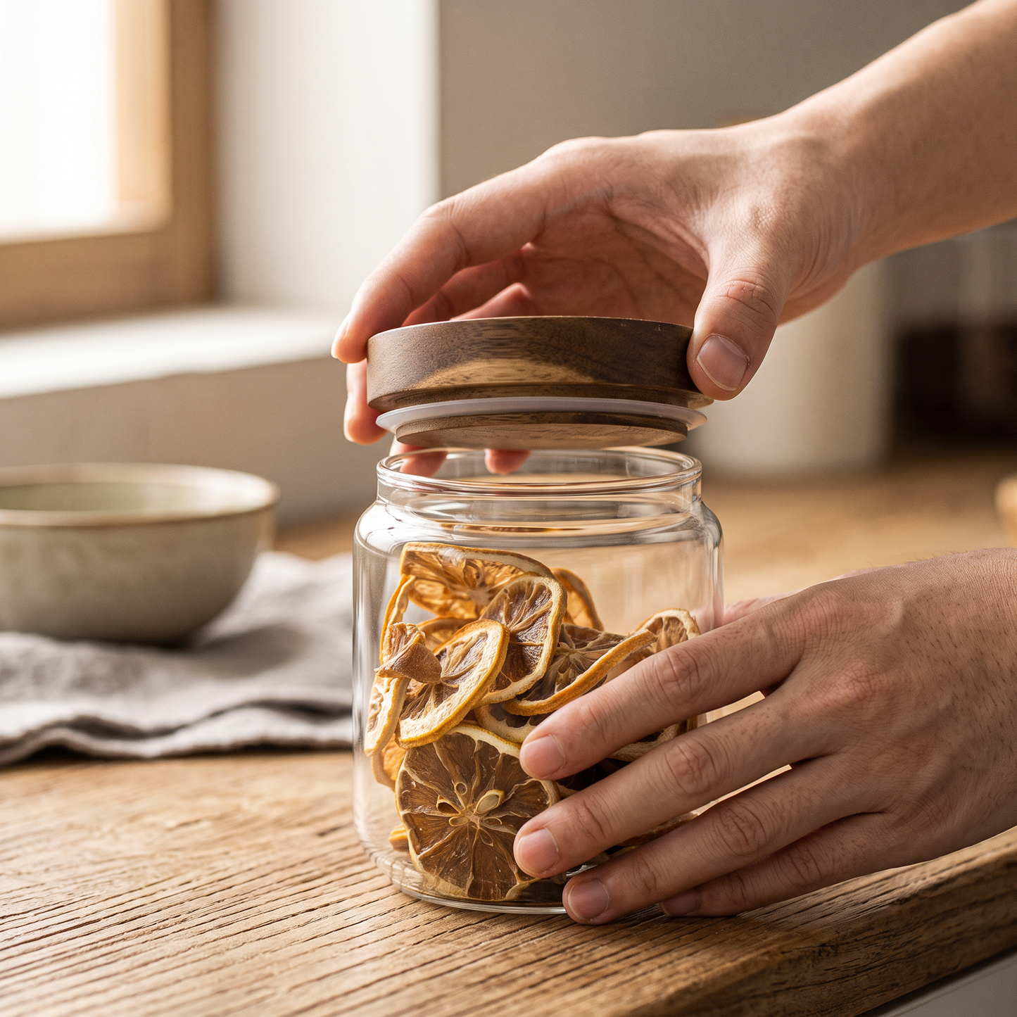 Airtight Glass Canister with Wood Lid