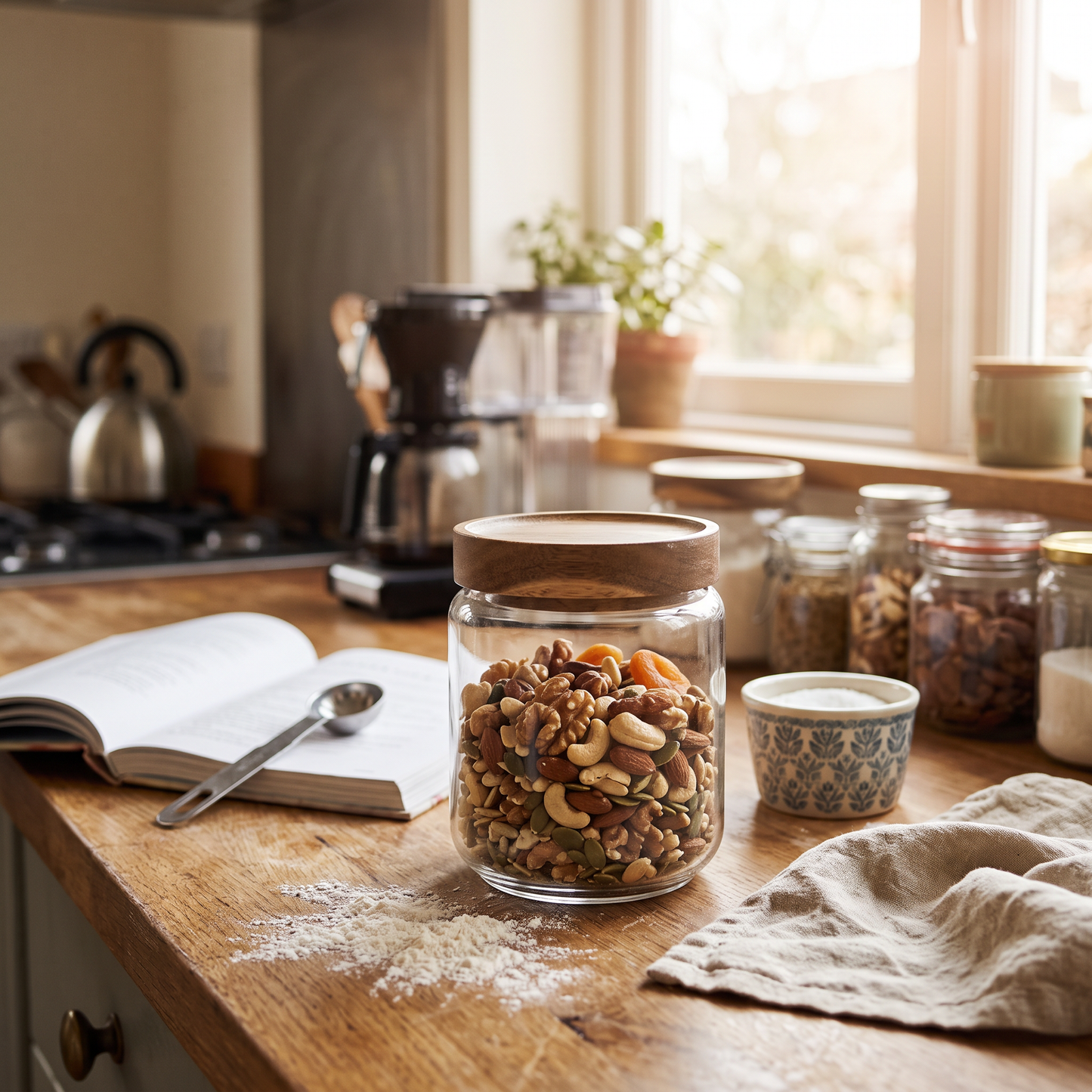 Airtight Glass Canister with Wood Lid
