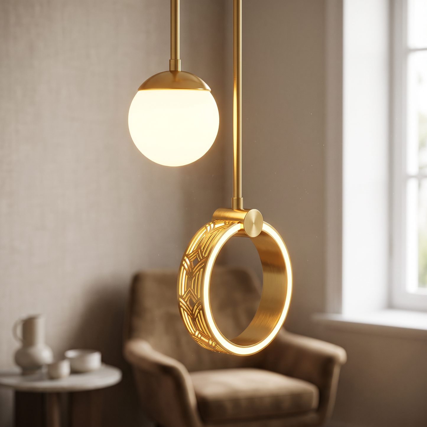 Art Deco Gold LED Pendant Light