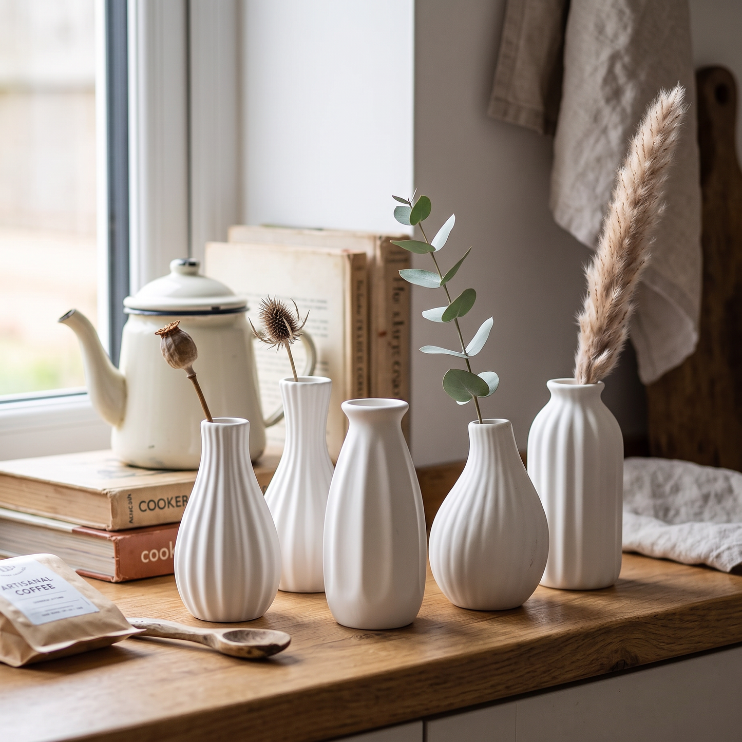 Small White Ceramic Bud Vases 4 Pack