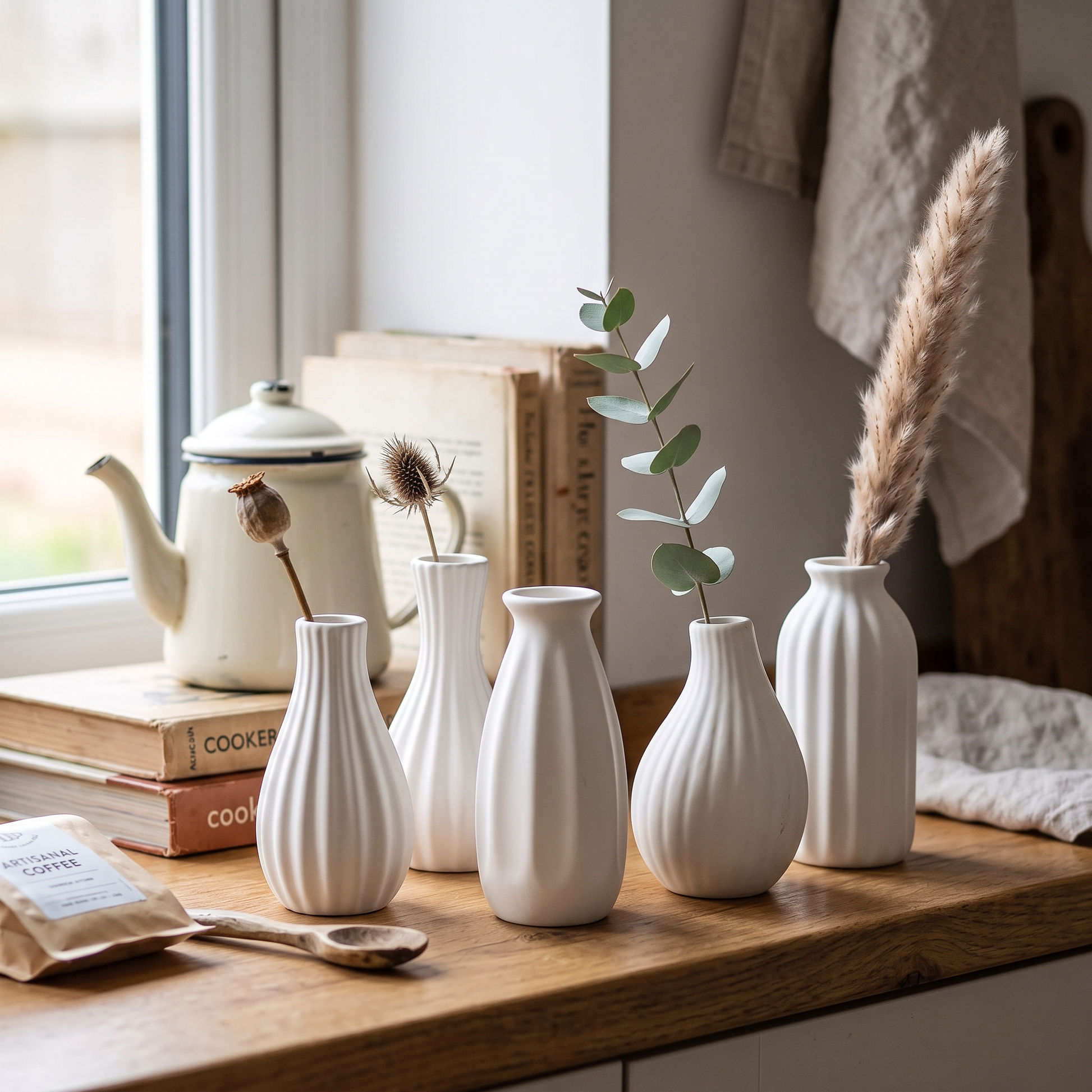 Small White Ceramic Bud Vases 4 Pack
