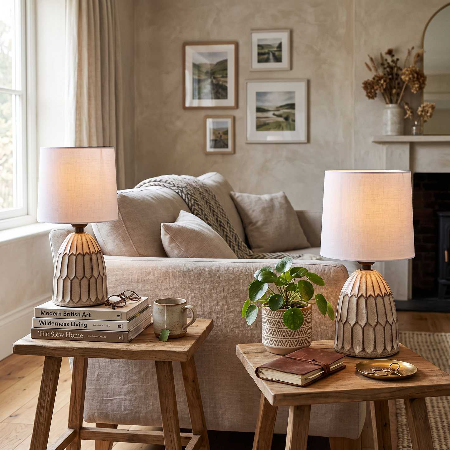 Boho Ceramic Table Lamps Set of 2