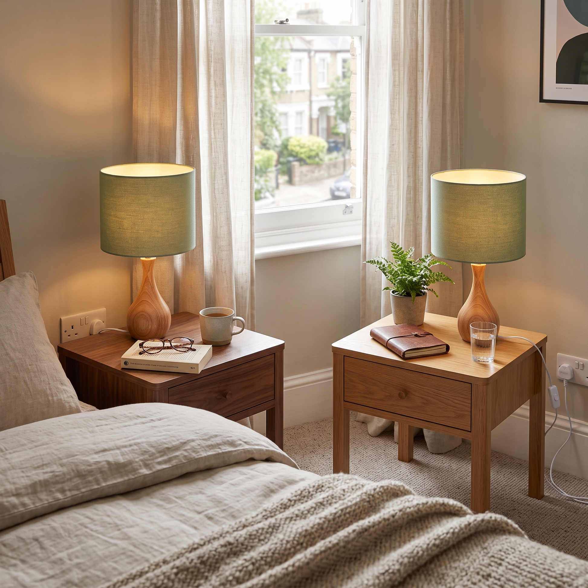 Sage Green Wood Table Lamps Set of 2
