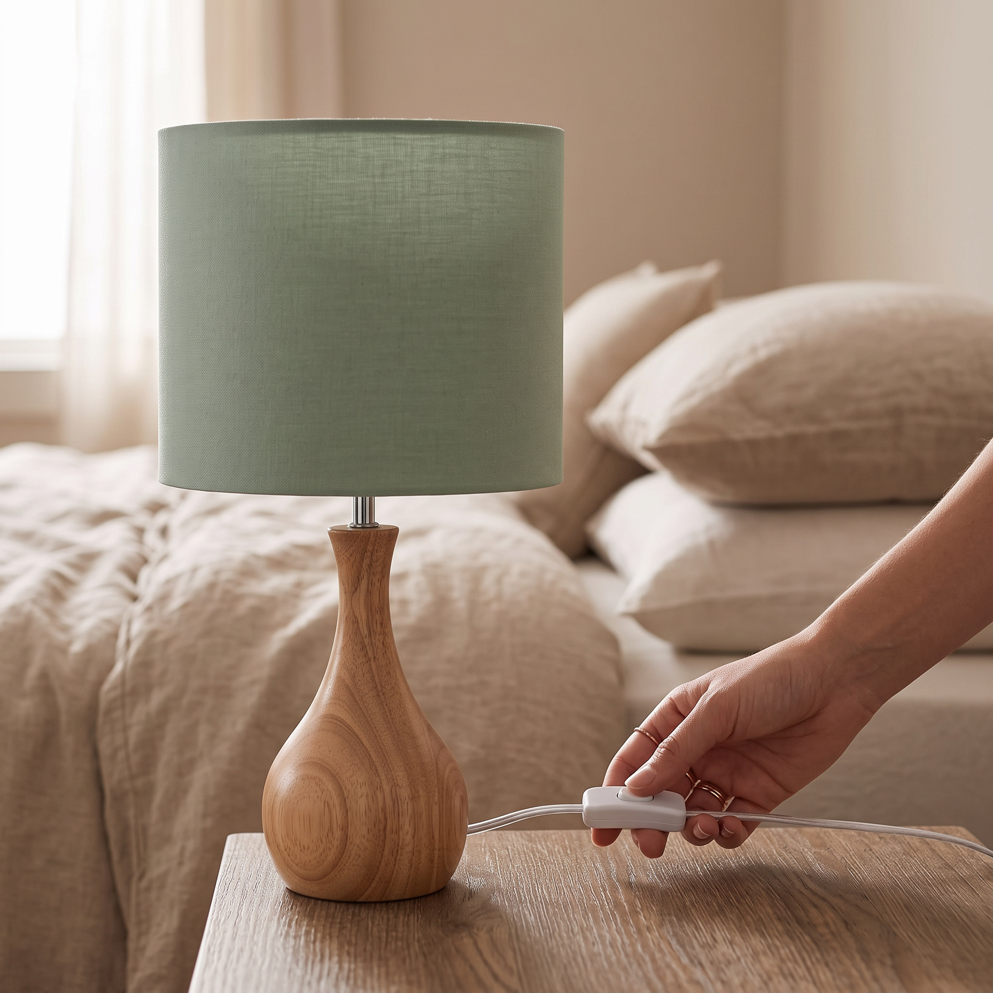 Sage Green Wood Table Lamps Set of 2